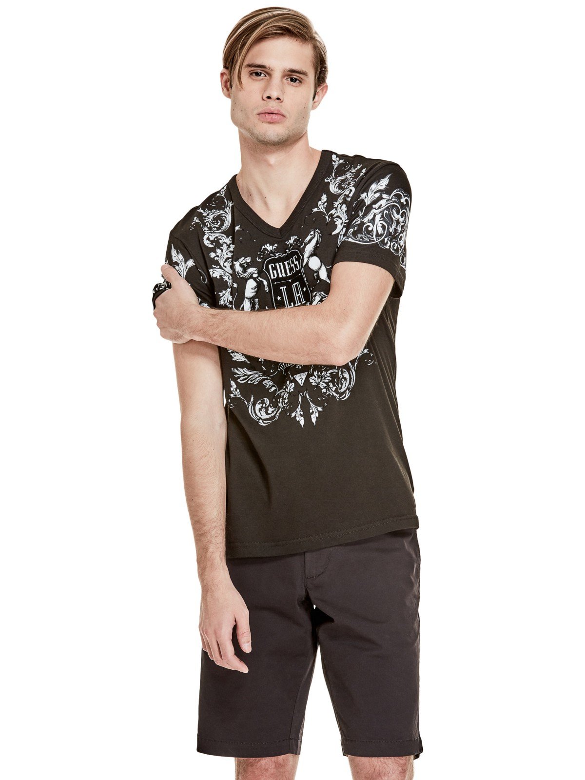 Guess Factory Men's Maxis Velvet Embossed Logo T-Shirt - Medium Size | Soft & Stylish Casual Wear for Everyday Outfits & Street Fashion