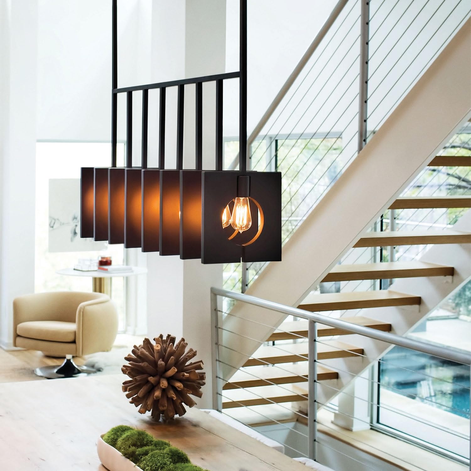 Hinkley Ludlow Collection 8-Light Linear Chandelier in Burnished Graphite - Modern Dining Room Lighting Fixture for Kitchen Island & Entryway