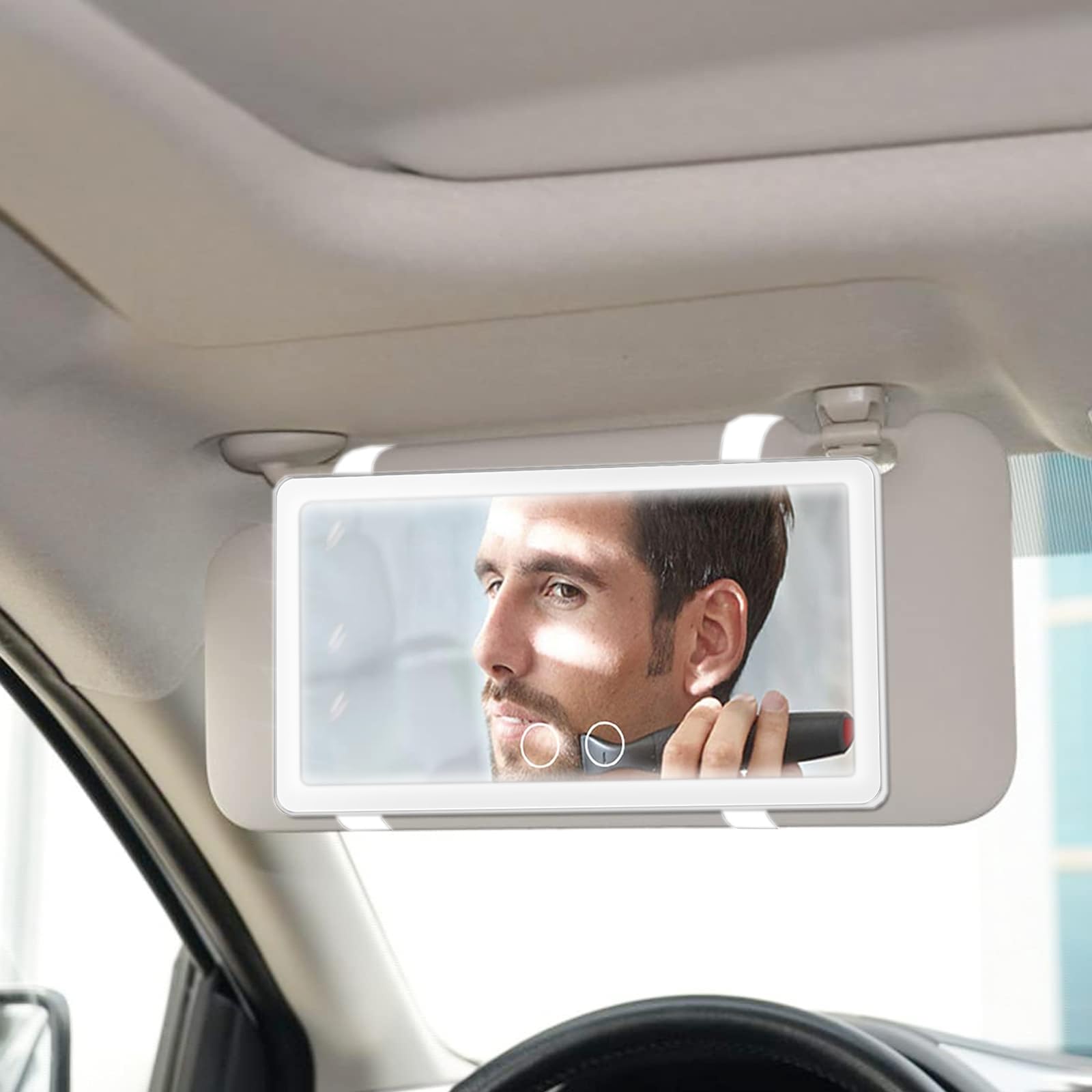 Upgrade Car Sun Visor Vanity Mirror with 80 LED Lights - Rechargeable Makeup Mirror with 3 Light Modes & Dimmable Touch Control - Universal Fit for Car, Truck, SUV - Perfect for Night Driving, Makeup Application & Emergency Lighting