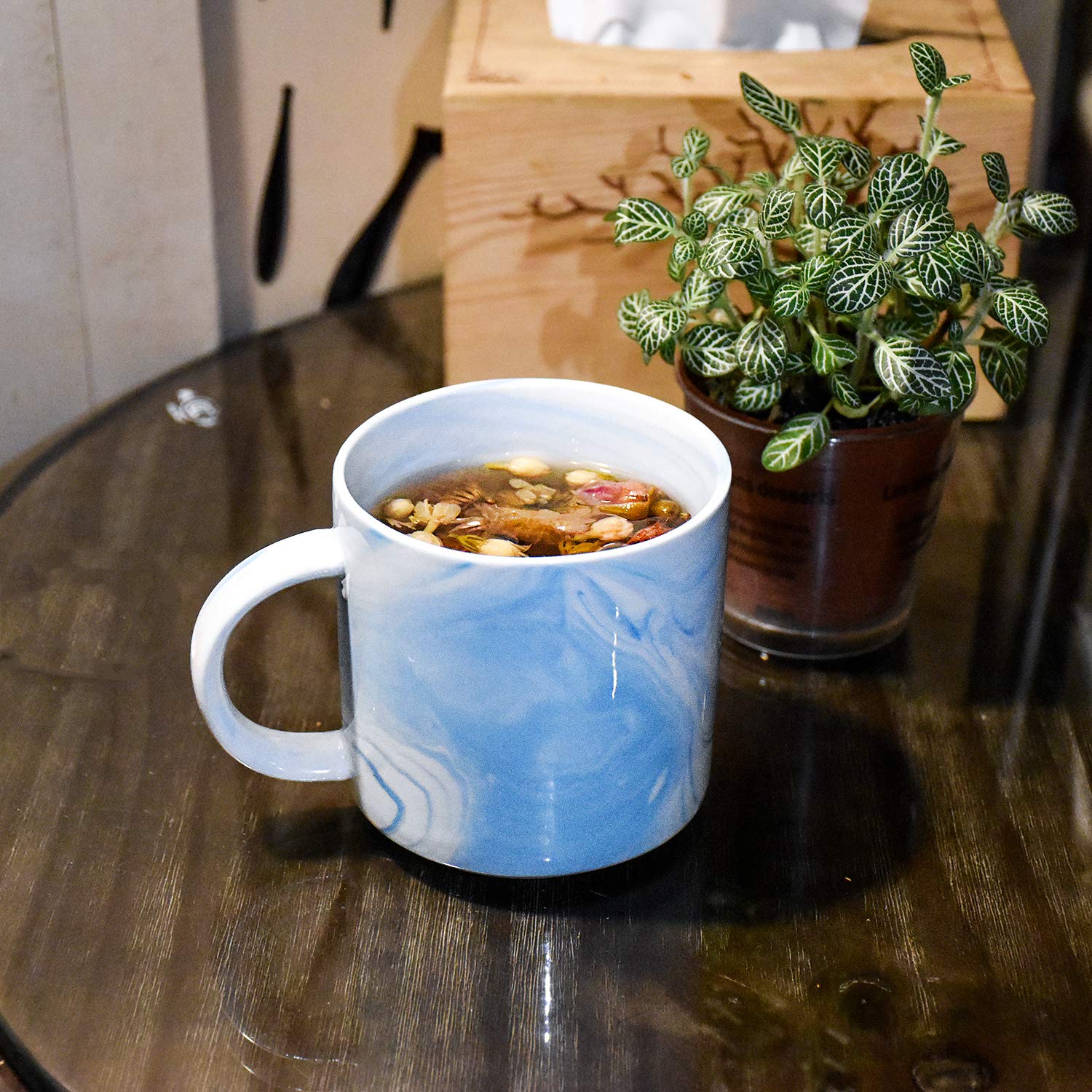 Blue Marbling Ceramic Coffee Mug & Tea Cup - 13 Oz, Dishwasher & Microwave Safe - Perfect for Office, Home & Gifts - Enjoy Your Morning Coffee, Afternoon Tea or Hot Chocolate