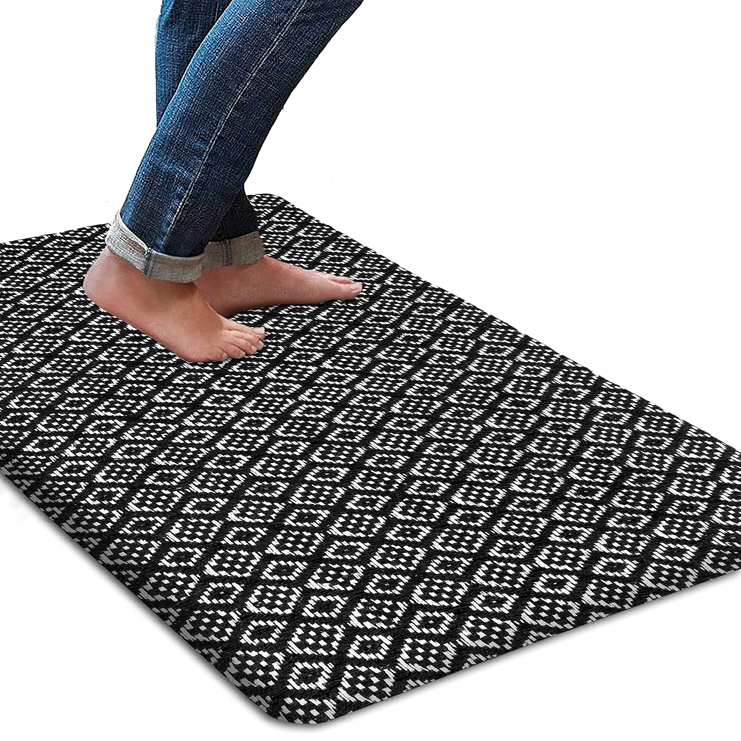 Anti-Fatigue Kitchen Mat with Cushioned Comfort, Waterproof Non-Slip Heavy Duty Foam Rug for Kitchen, Floor, Home, Office, Sink, Laundry, and Standing Desk (Black, 18''x30'')