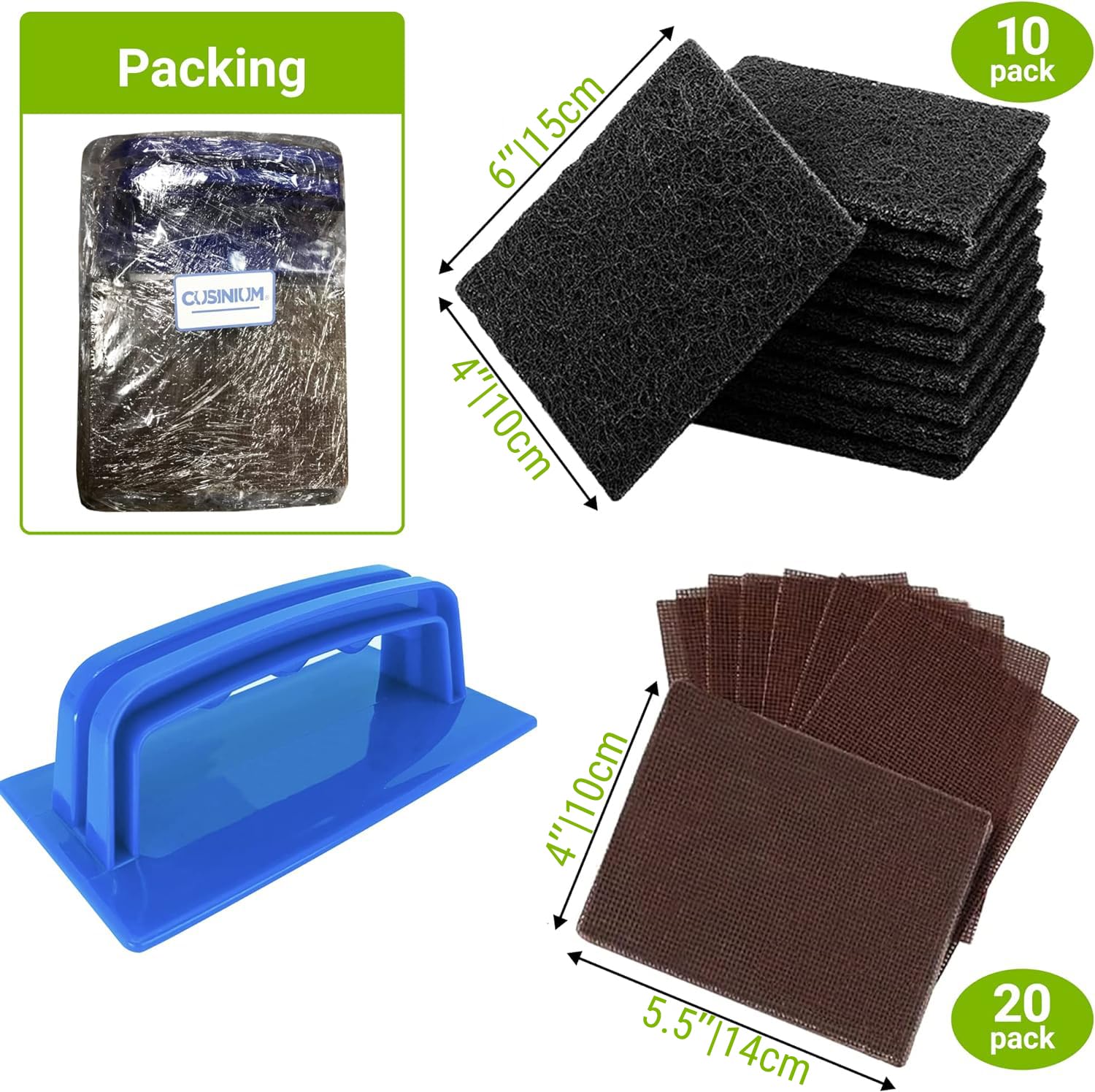 CUSINIUM 31-Piece Griddle Cleaning Kit with 1 Screen Holder, 20 Screens & 10 Cleaning Pads - Heavy Duty Grill Brush Set for Blackstone, Flat Top Grills & Griddles - Perfect for Outdoor Cooking & BBQ Cleaning