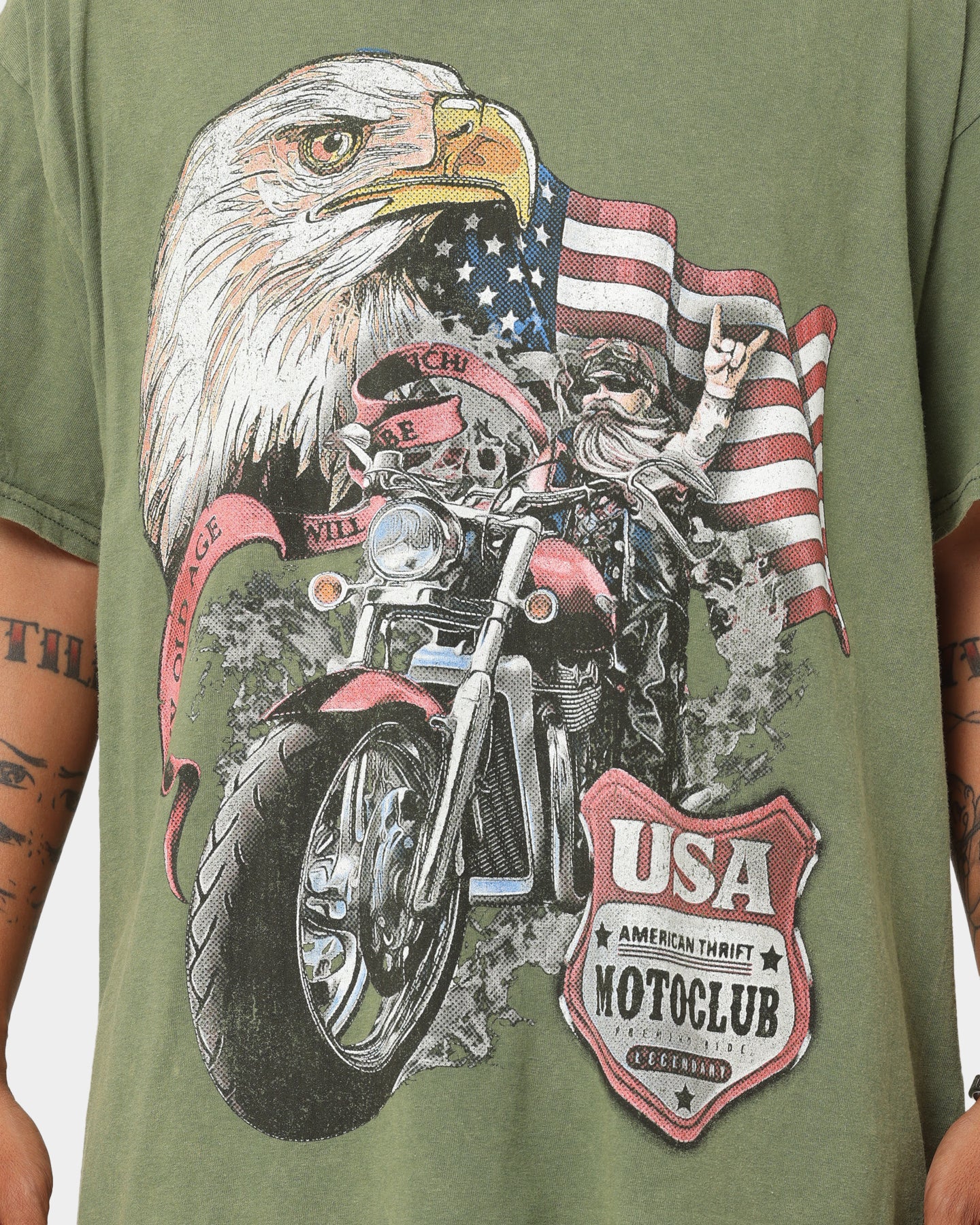 American Thrift Eagle Moto Club T-Shirt - Military Style Biker Tee for Men | Motorcycle Riding & Casual Outfit
