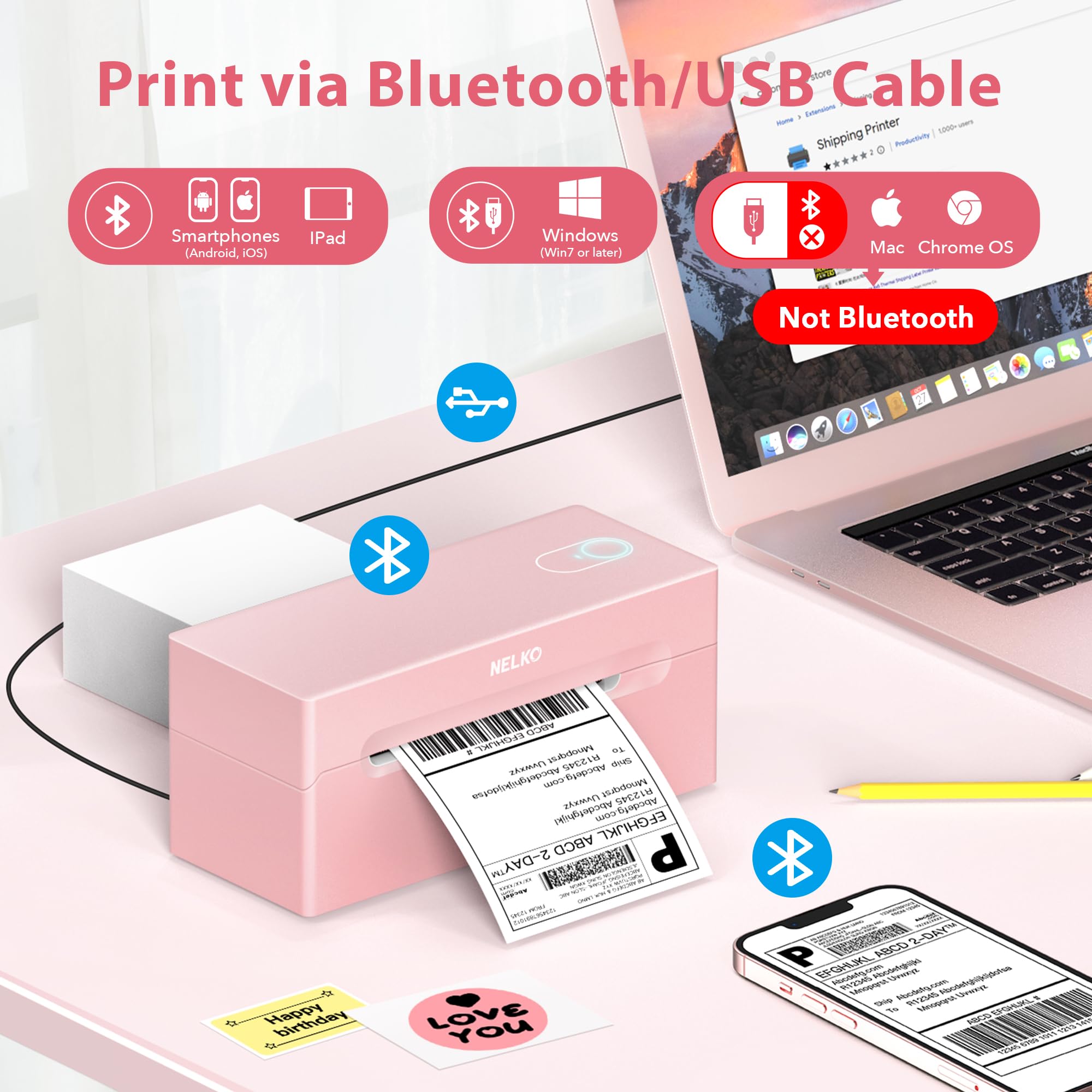 Nelko Bluetooth Thermal Shipping Label Printer - Wireless 4x6 Label Maker for Amazon, eBay, Shopify & Etsy | Compatible with Android, iPhone & Windows | Perfect for USPS, UPS & FedEx Packages | Ideal for Home Business & E-commerce Shipping