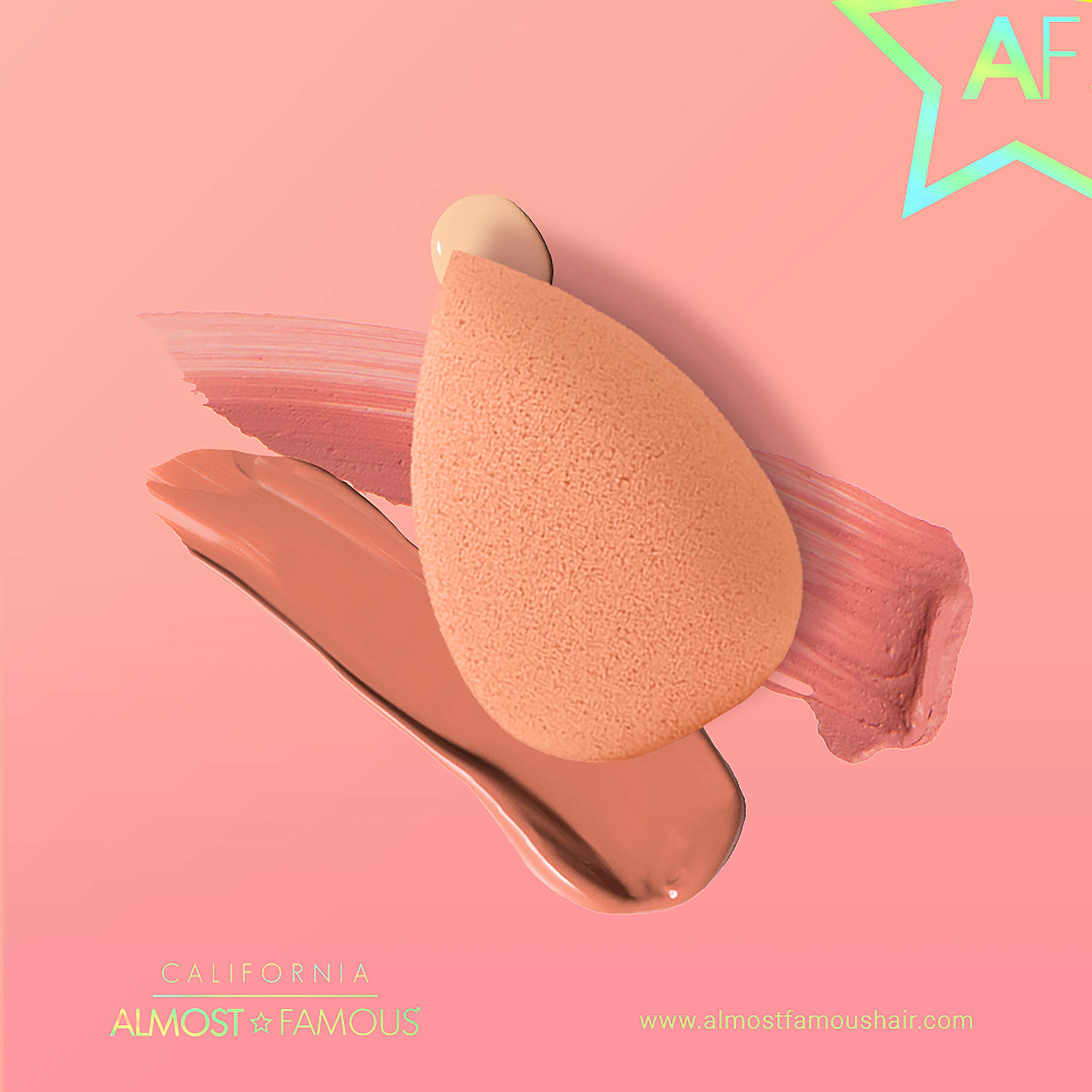 Almost Famous Professional Beauty Sponge Makeup Blender - Soft Foundation & Concealer Blending Sponge with Rose Gold Holder (Orange) | Ideal for Liquid, Cream & Powder Makeup Application