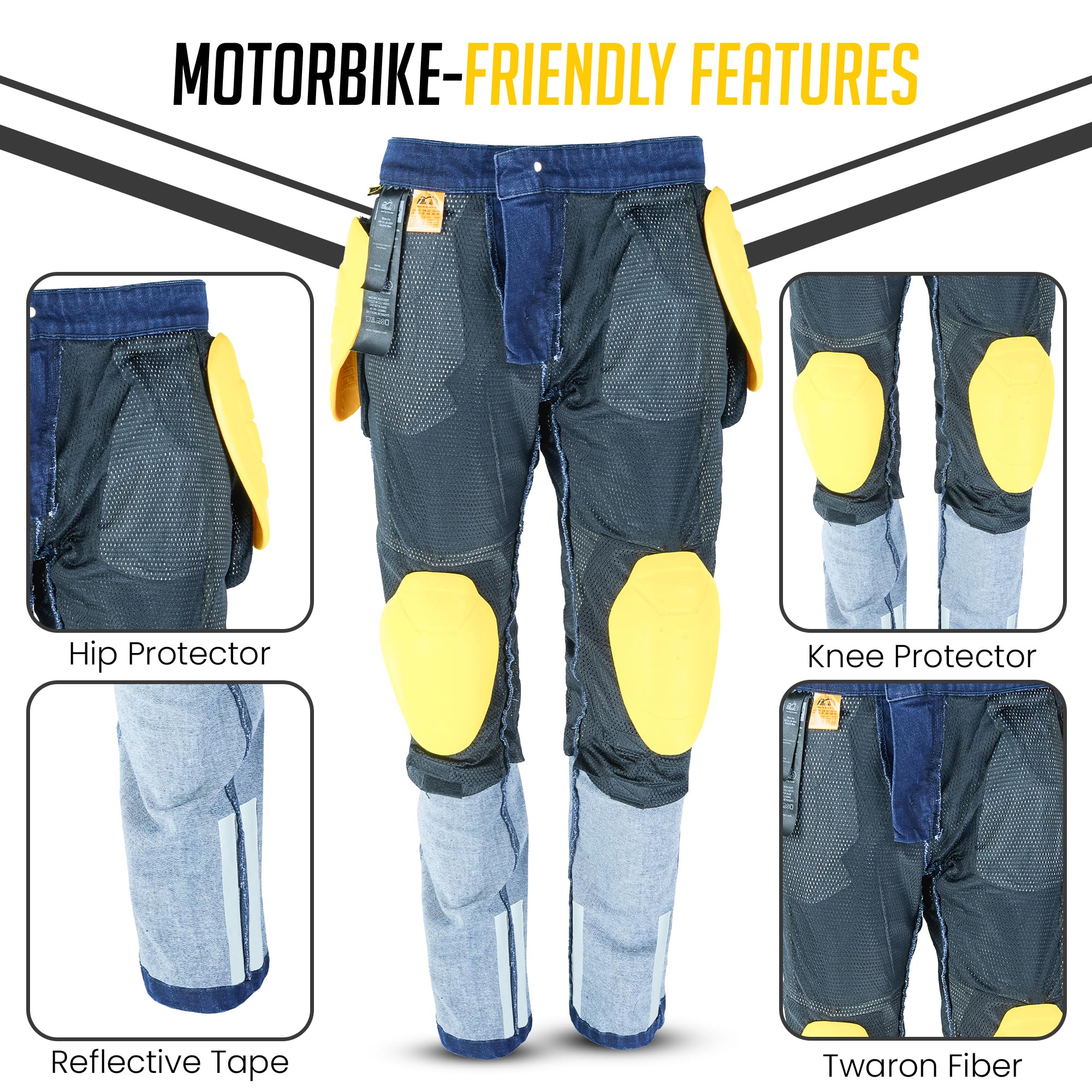 Men's Motorcycle Jeans with Twaron® Aramid Fiber Lining - CE Certified Knee & Hip Armor Pants for Riding Protection | Durable & Stylish Biker Gear for Commuting and Long-Distance Tours