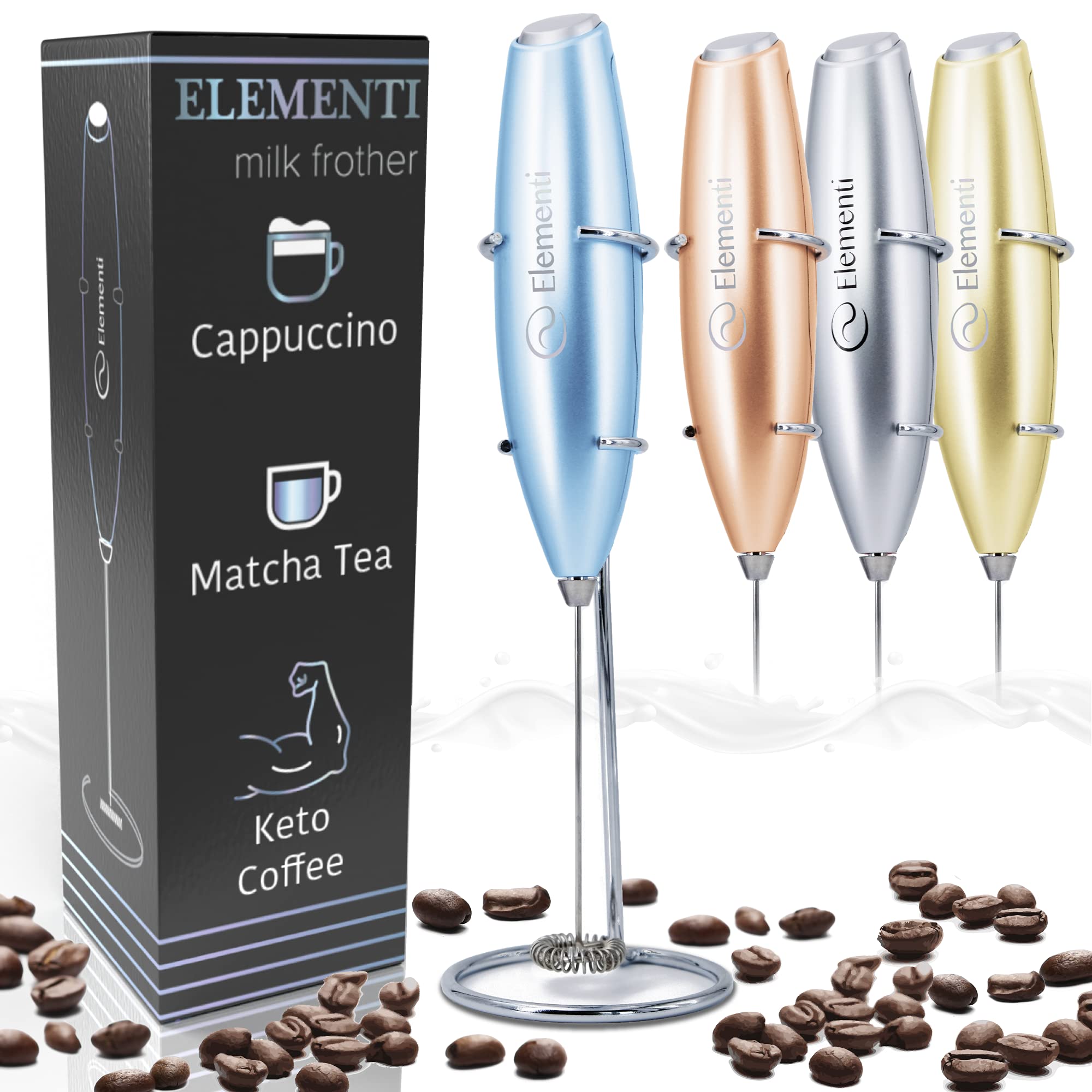 Electric Milk Frother Handheld - Mini Whisk for Coffee, Matcha, Hot Chocolate & Frappes - Metallic Blue Drink Mixer - Perfect for Home, Office & Travel Use