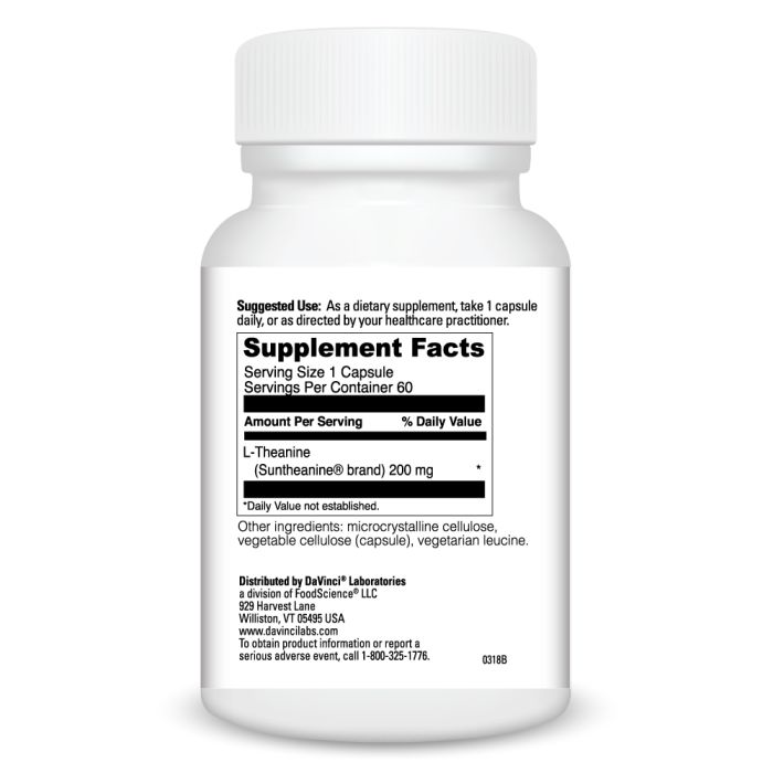 Davinci Labs L-Theanine 200mg Capsules (60 Count) - Stress Relief & Relaxation Supplement for Focus, Sleep & Anxiety Support - Perfect for Work, Study & Meditation