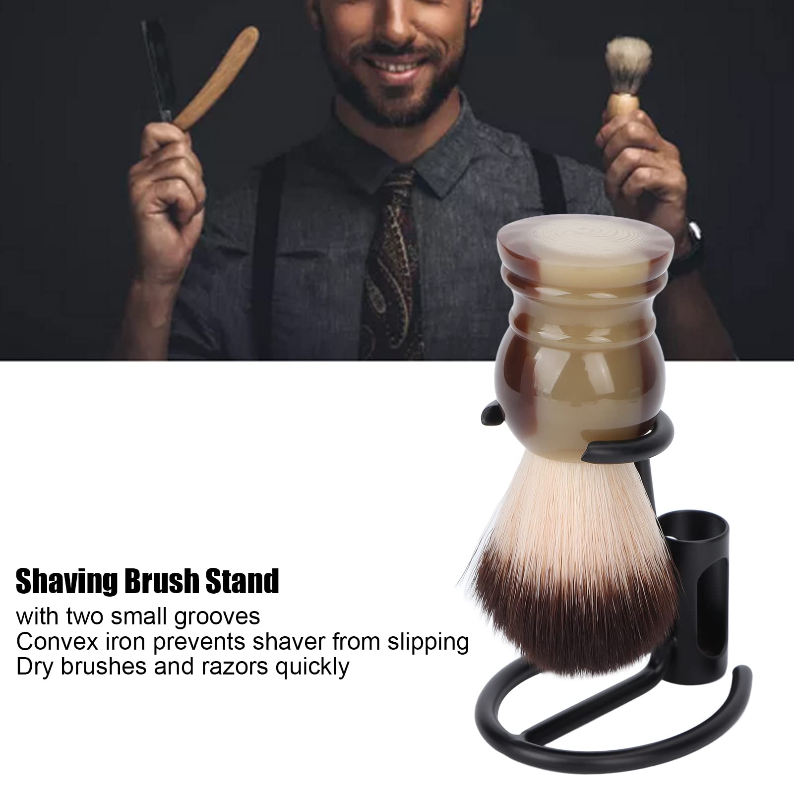 FILFEEL Matte Black Metal Razor & Brush Stand - Quick Drying Safety Razor Holder with Non-Slip Base - Premium Shaving Accessory Organizer for Bathroom Countertop - Ideal for Wet Shaving, Travel & Gift Giving