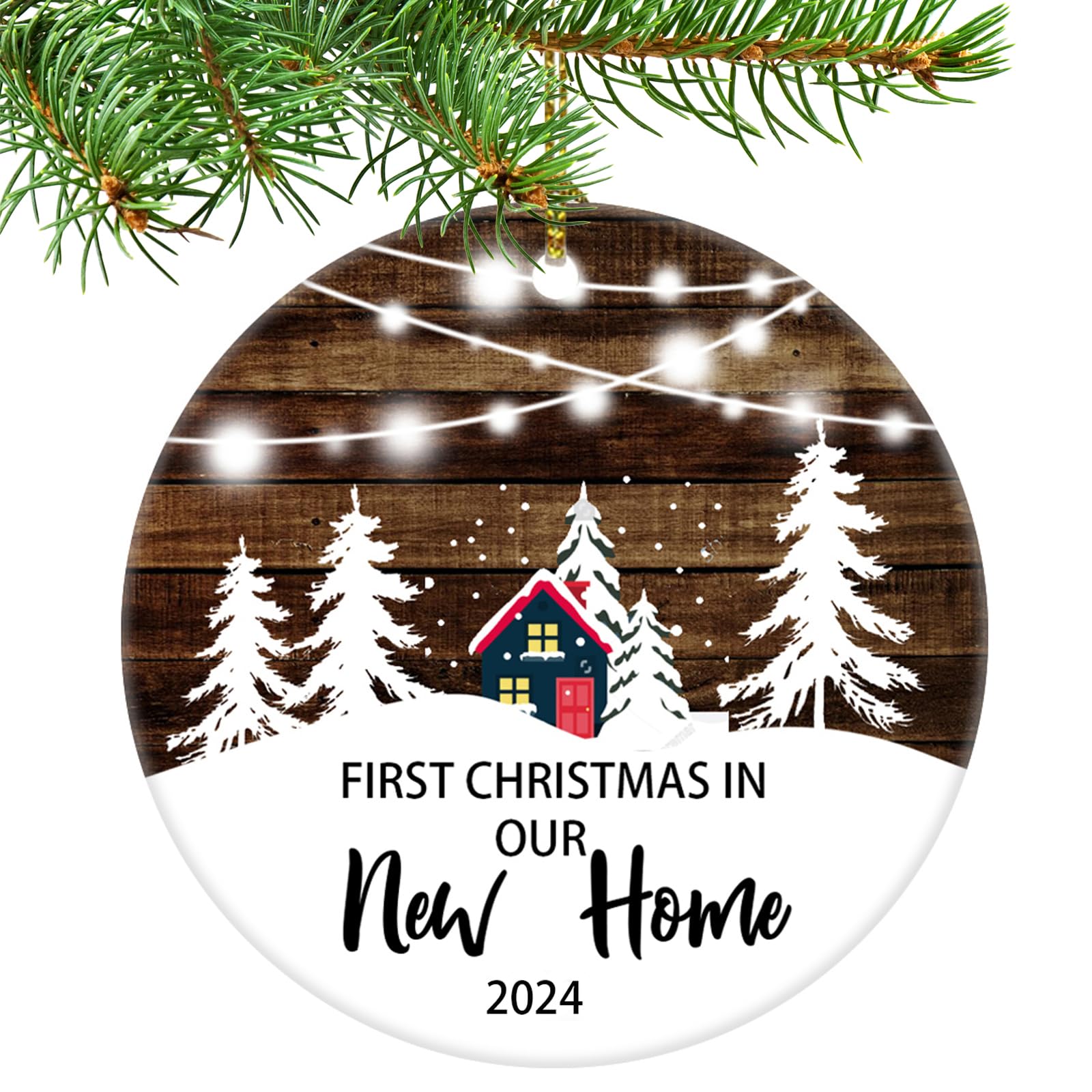 2024 Christmas Tree House Ornament for Newlywed Couples - White & Brown New Home Decoration Gift | Perfect for First Christmas Together, Housewarming & Holiday Decor