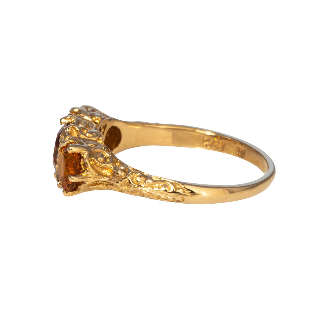 14K Yellow Gold Three Stone Round Citrine & Diamond Ring for Women - Elegant Jewelry Gift for Birthday, Anniversary & Special Occasions