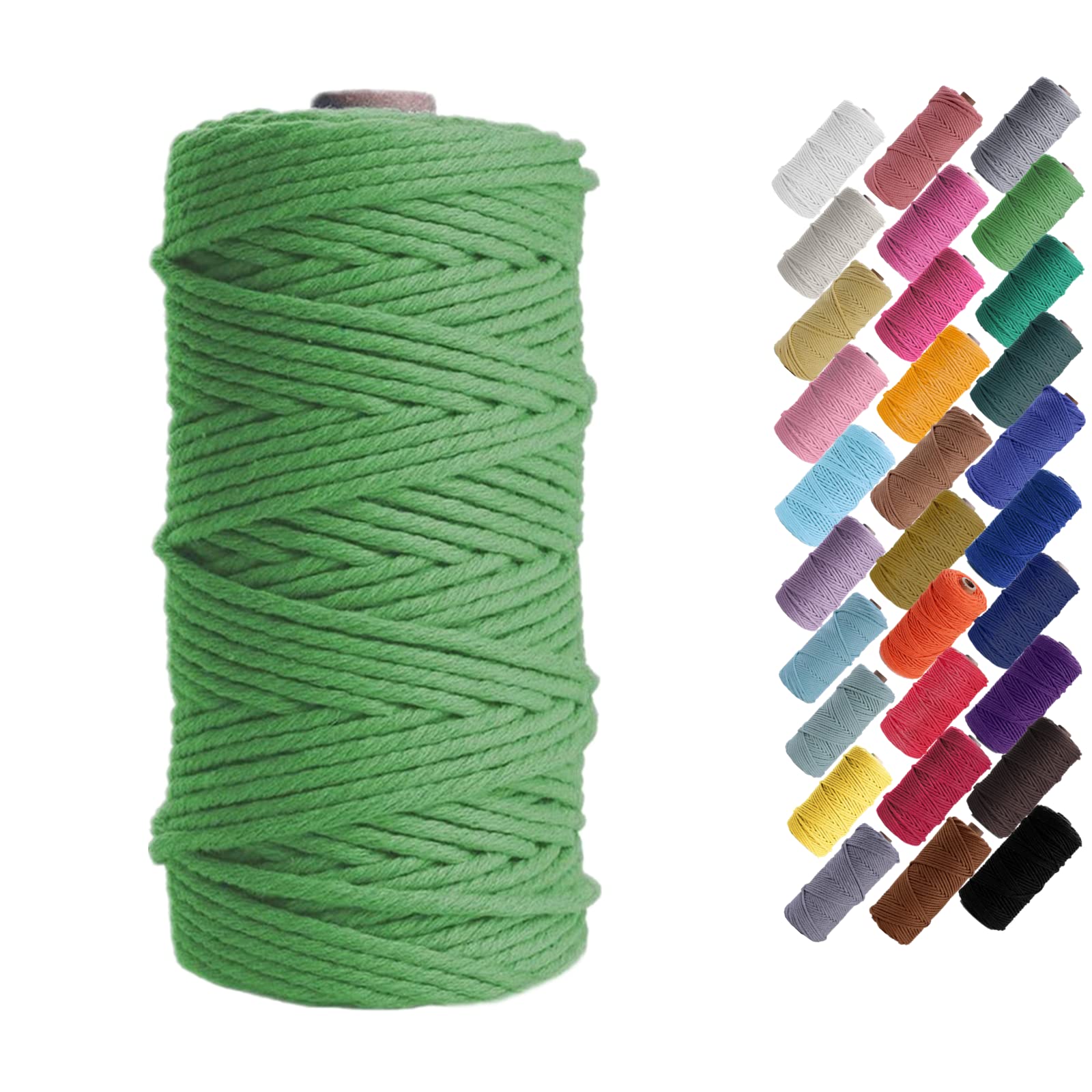 Natural Macrame Cotton Cord - HAPYLY 3mm x 109Yards Colored Twine String for DIY Crafts, Knitting, Plant Hangers, Christmas & Wedding Decorations (Grass Green) - Perfect for Home Decor, Gift Wrapping, and Handmade Jewelry Making