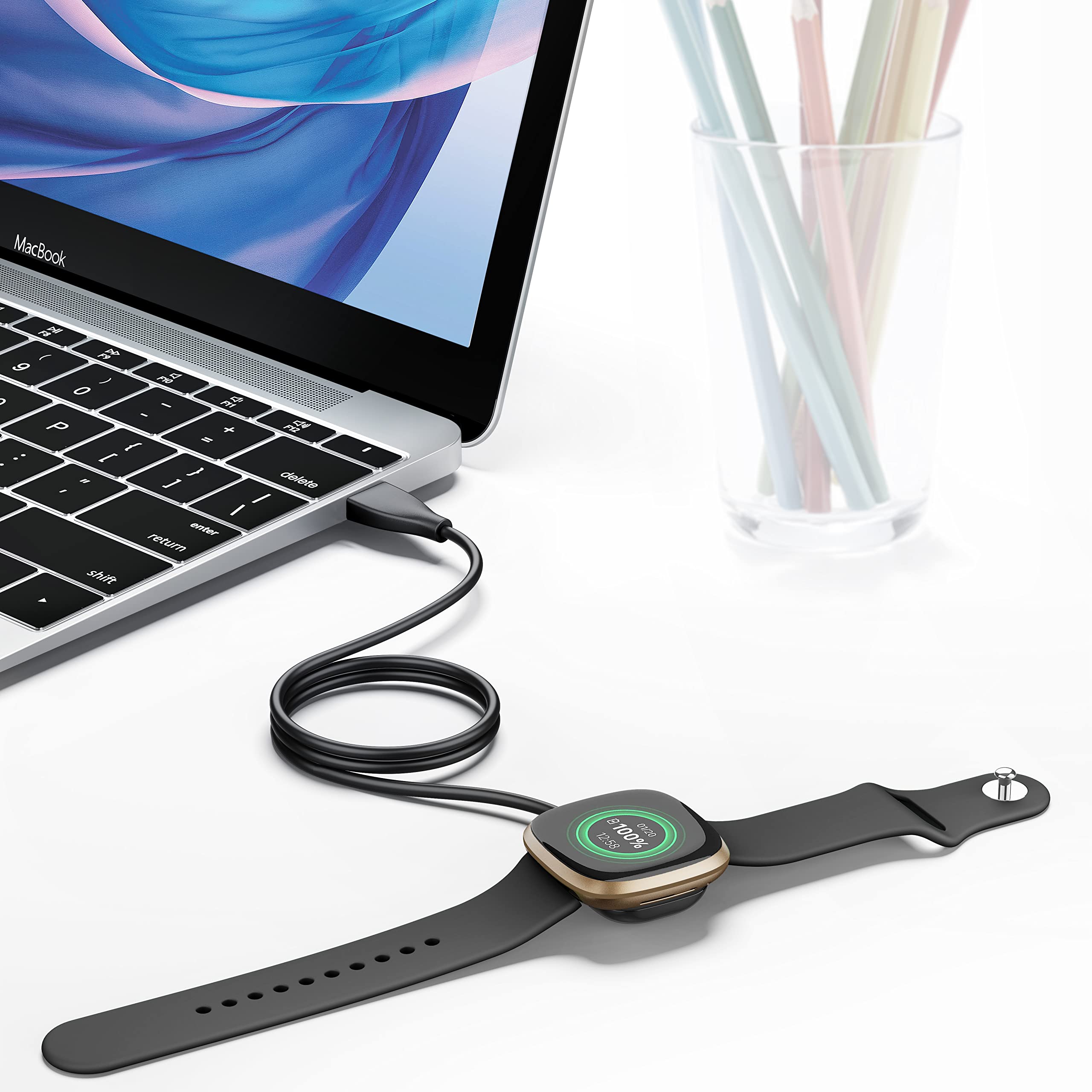 Yisica Replacement USB Charging Cable for Fitbit Sense 2 & Fitbit Sense (3.3ft/100cm) - Fast Charging Station Accessory for Home, Office, and Travel Use