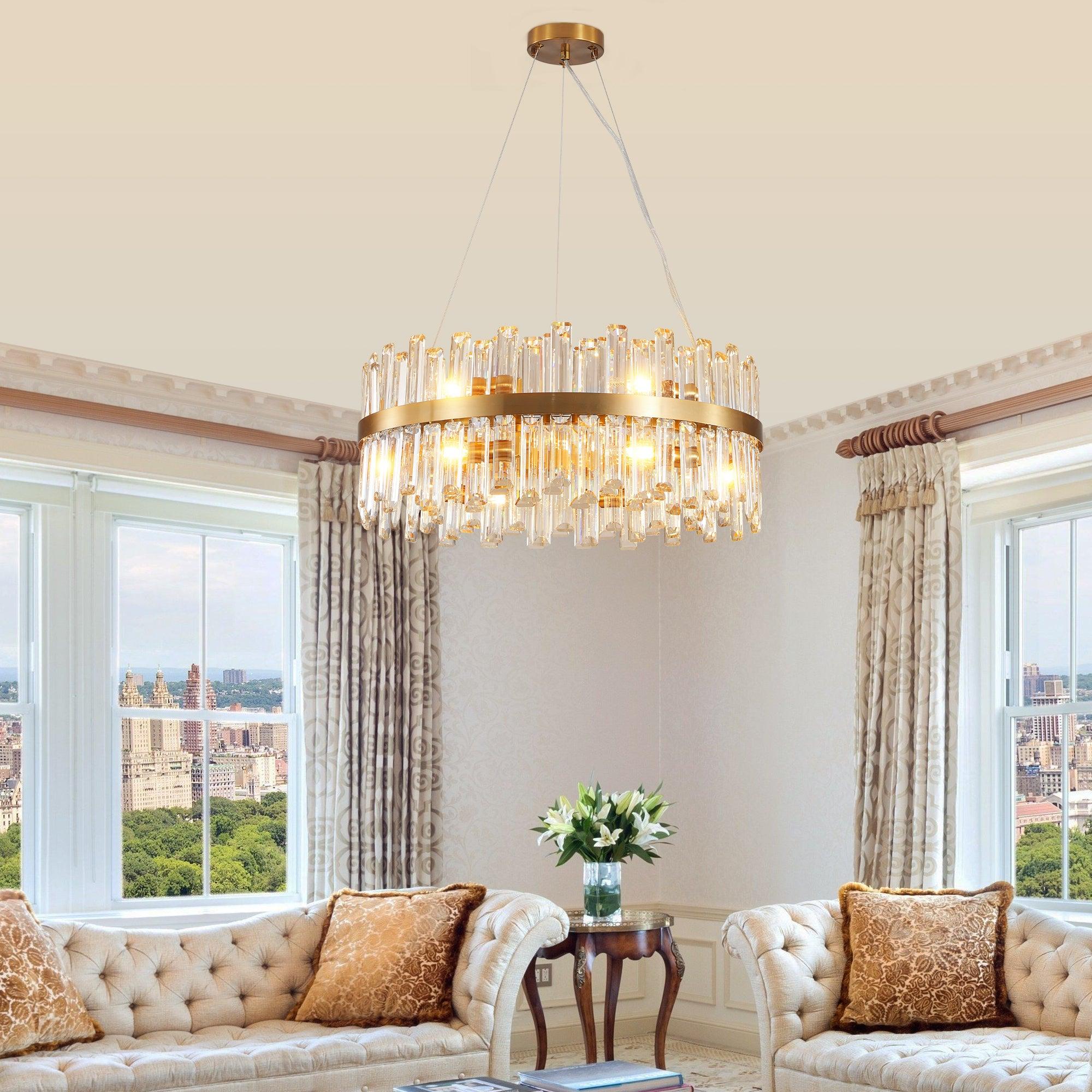 23.6 Inch Modern Crystal Chandelier - LED Luxury Ceiling Light Fixture for Living Room, Bedroom, Dining Room Decor - Elegant Home Lighting Solution (Bulbs Not Included) | Perfect for Wedding, Party & Interior Design