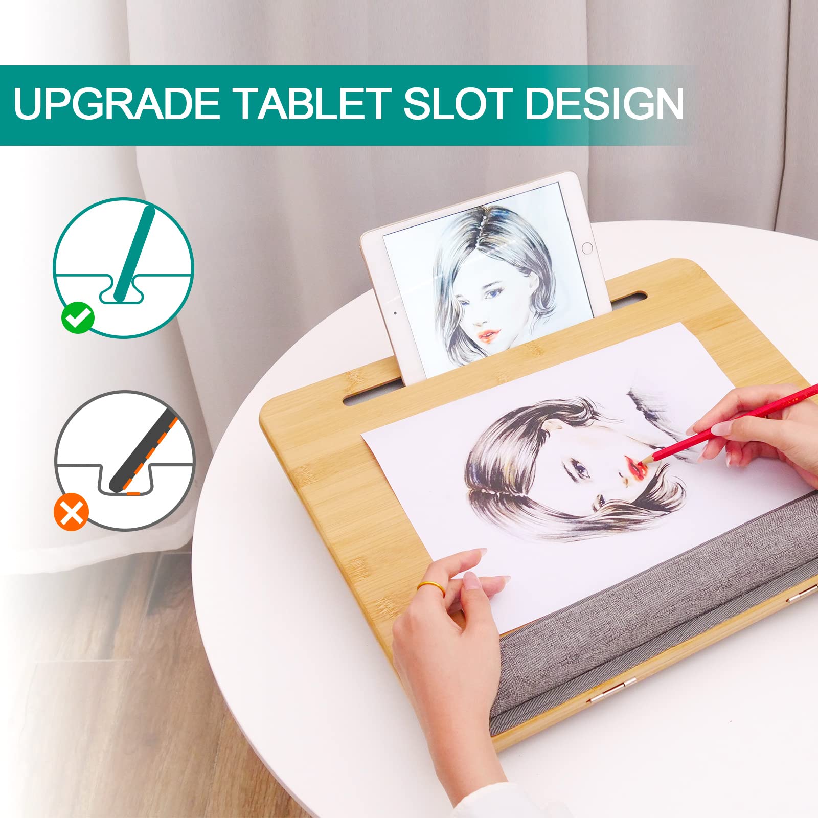 Adjustable Bamboo Lap Desk for Laptop with Cushion - Portable Laptop Stand with Tablet Slot & Phone Holder - Ergonomic Bed Tray for Home Office, Sofa, Car & Travel Use - Perfect for Working, Studying or Watching Movies in Bed