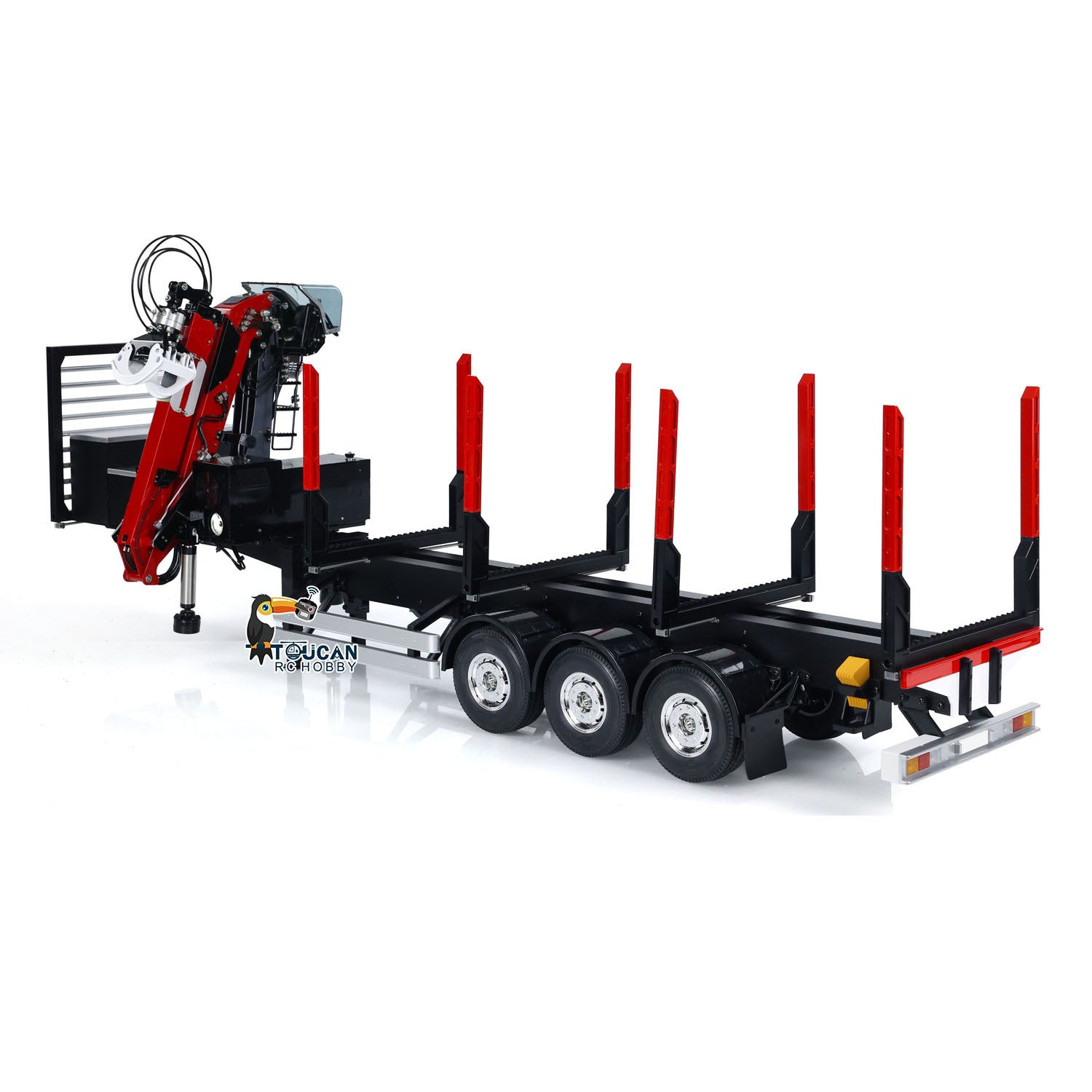 1/14 Scale Custom Hydraulic Metal RC Logging Crane Trailer - Painted & Assembled with LED Light System (99x40x20cm) - Perfect for RC Construction & Logging Simulation, Heavy Duty Hauling & Off-Road Scenarios