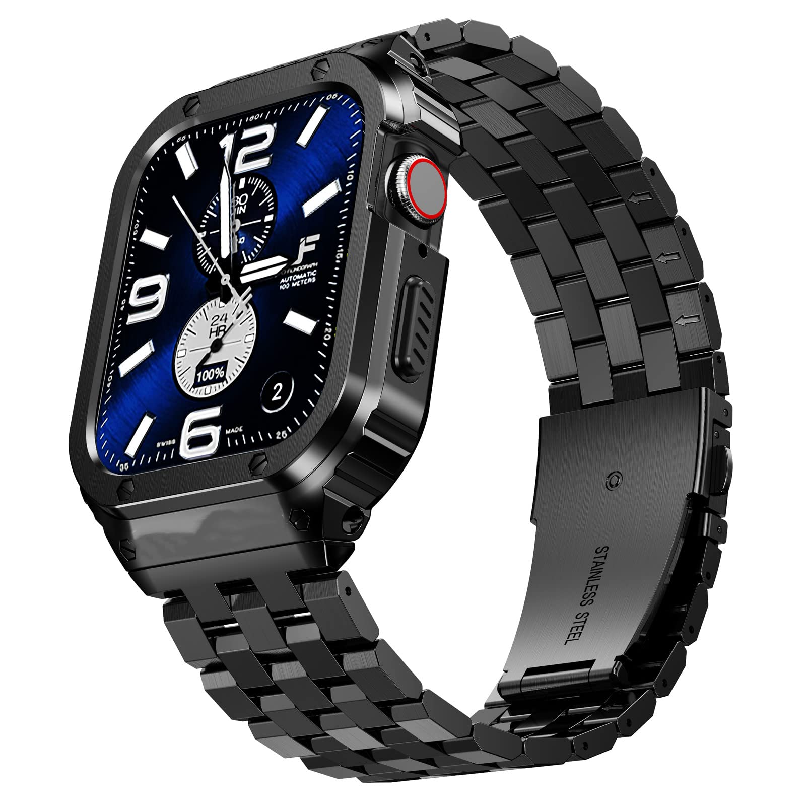SUPLINK Stainless Steel Band & Protective Case for Apple Watch 40mm 41mm 38mm - Rugged Metal Cover Bumper Strap Compatible with iWatch Series 9/8/7/6/5/4/3/2/1/SE - Durable Unisex Design in Black | Perfect for Outdoor Activities, Workouts & Everyday Wear