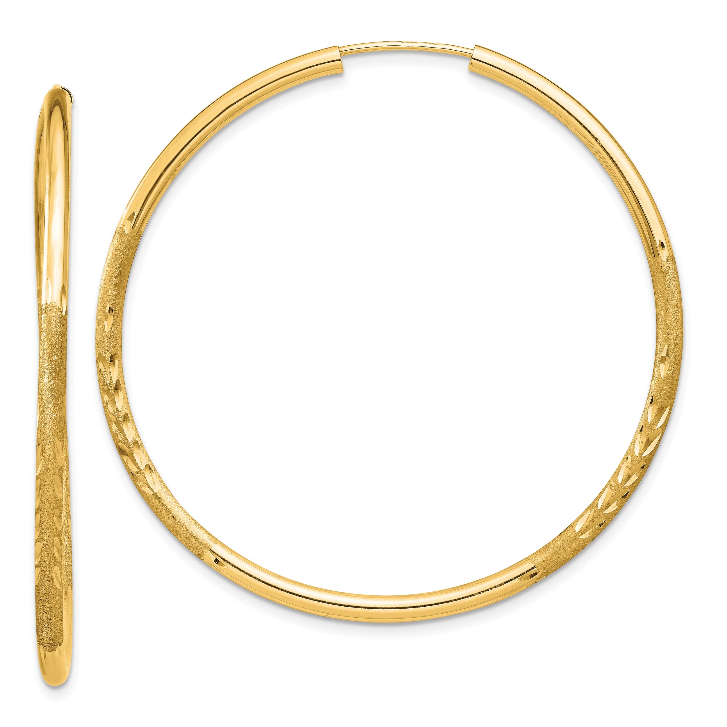 14K Yellow Gold 2mm Satin D-C Hoop Earrings for Women - Classic Huggie Hoops for Everyday Wear, Gift Giving & Special Occasions