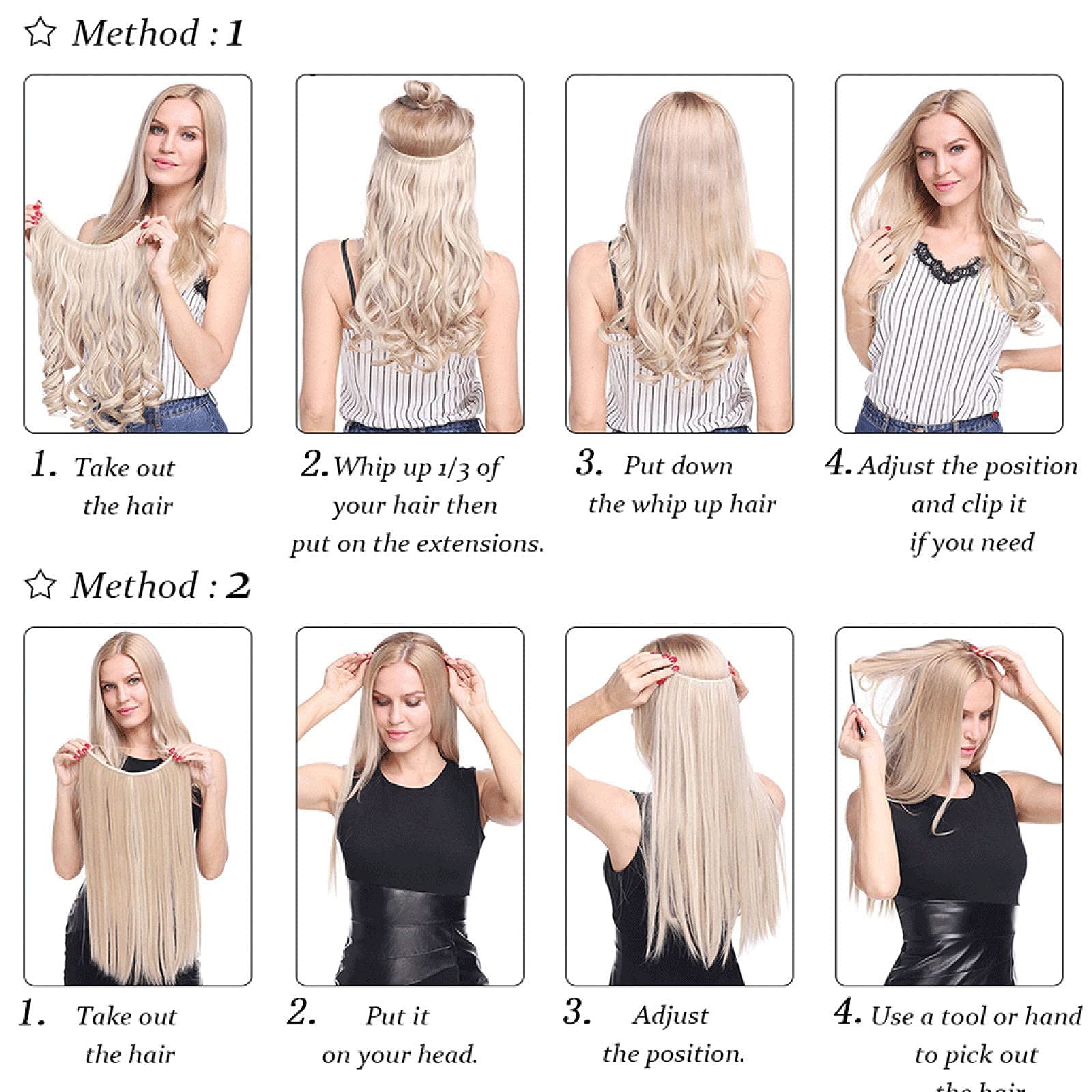 Star Show 100% Real Human Hair Extensions - Natural Black & Chestnut Brown Straight Hair - Invisible Wire Fish Line - 16 Inch Clip-in Hair Extensions for Women - Perfect for Daily Wear, Parties & Special Occasions