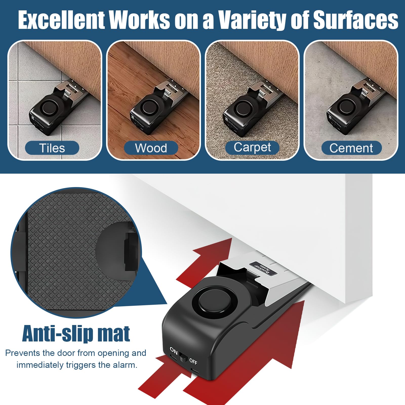 Door Stop Alarm with Security Wedge - Portable Travel & Hotel Safety Device for Home, Office & Dorm (Black) | Prevent Break-Ins & Enhance Security