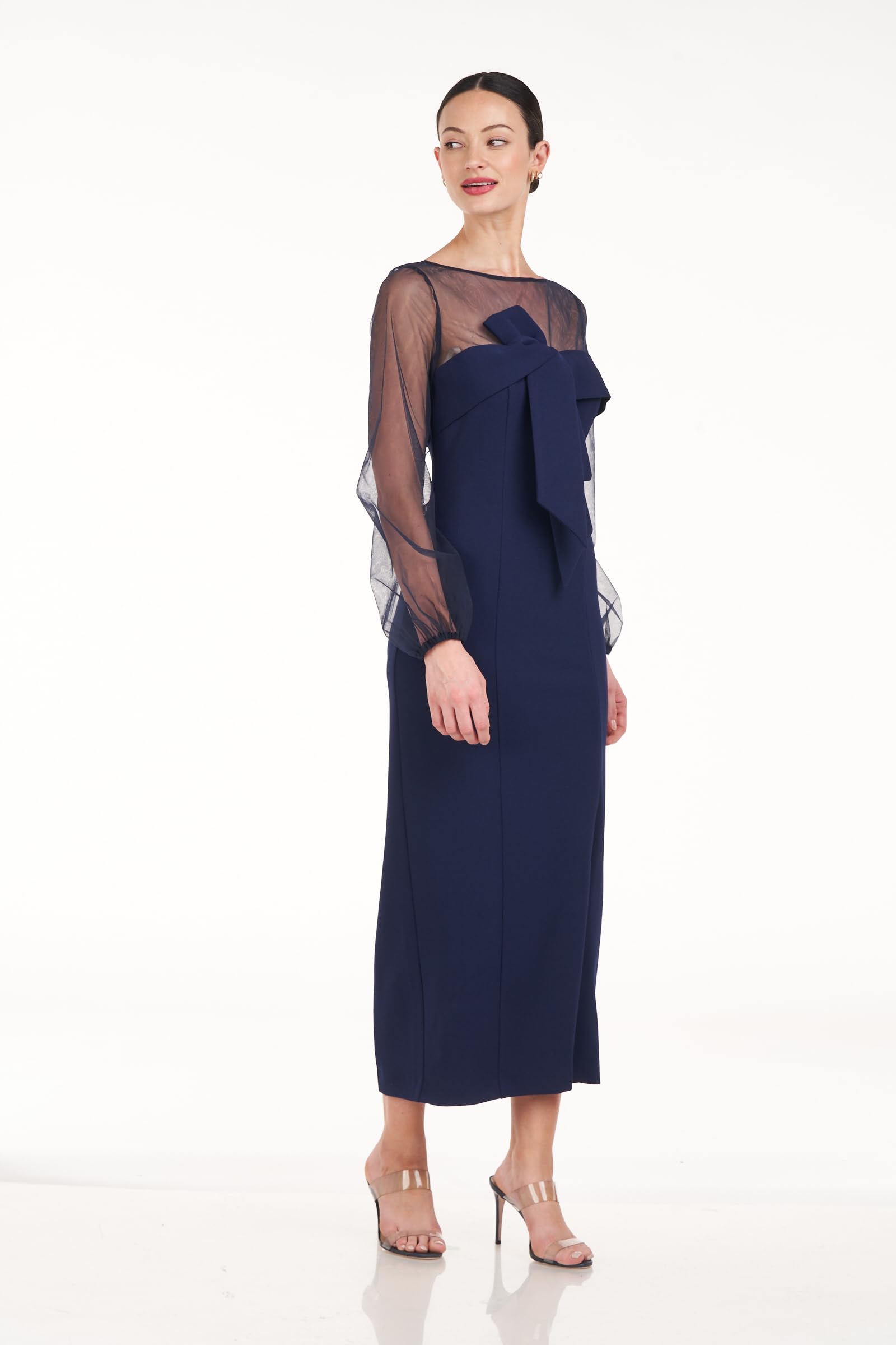 JS Collections Women's Maia Bow Tea Length Dress - Elegant Floral Print A-Line Cocktail Dress for Wedding Guest, Party & Special Occasions