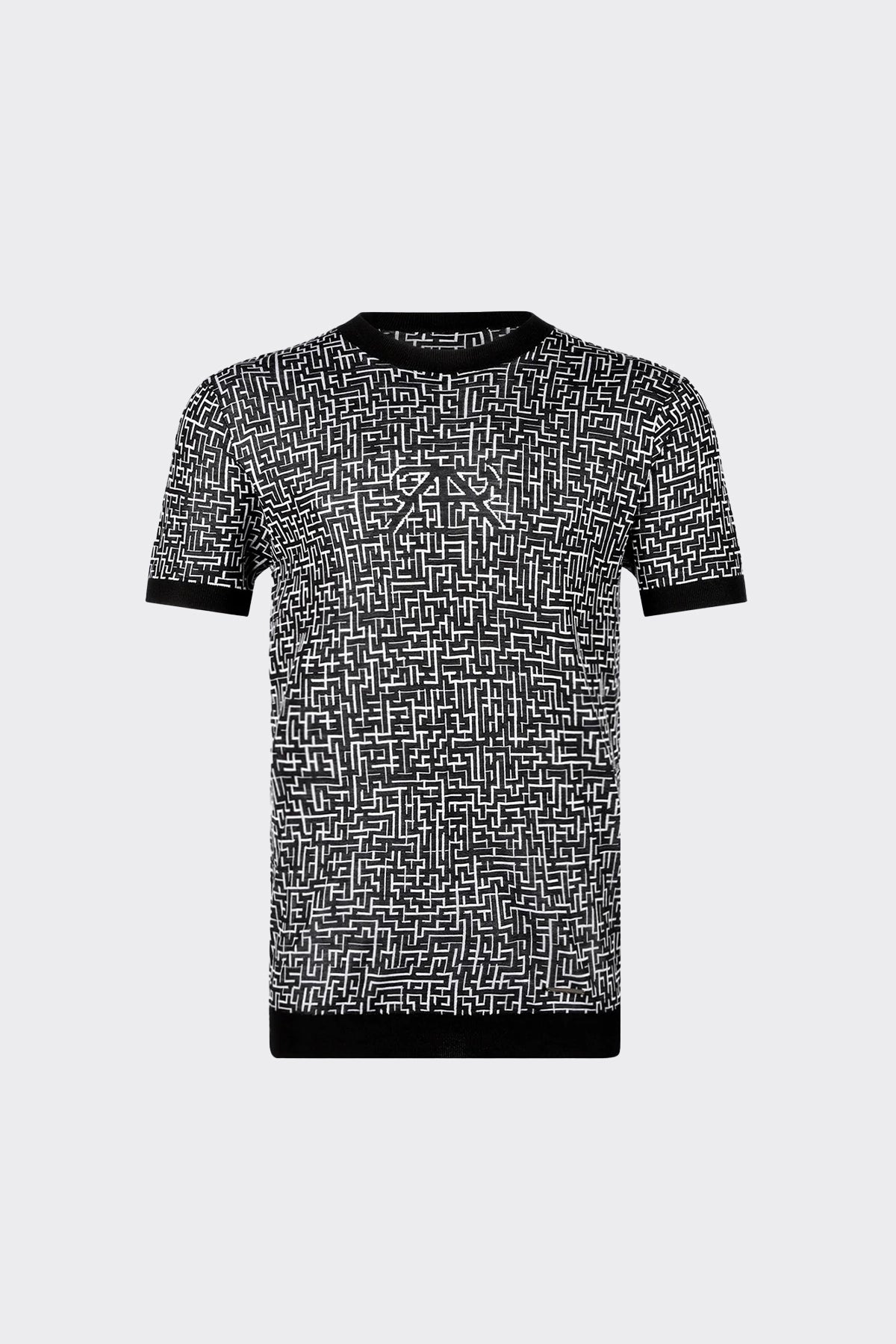 Silk Jacquard Tee with Black Logo Maze Print - Stylish & Comfortable Casual Wear for Men & Women | Perfect for Everyday Outfits, Streetwear & Lounge