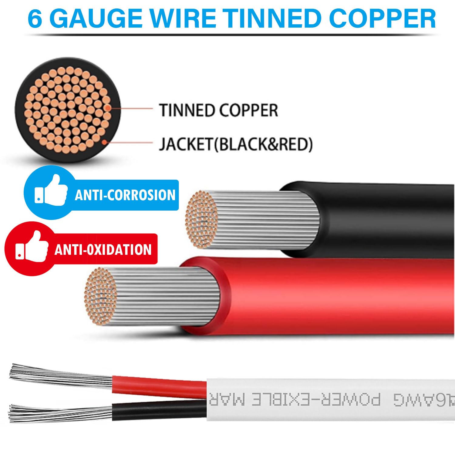 MOOKEERF 6 Gauge Marine Wire - 20ft 6 AWG Tinned Copper Duplex Boat Cable | Marine Grade Electrical Wire for Automotive, Boat Speakers, Solar & Outdoor Use | Perfect for Marine Electronics, RV Wiring & Off-Grid Power Systems