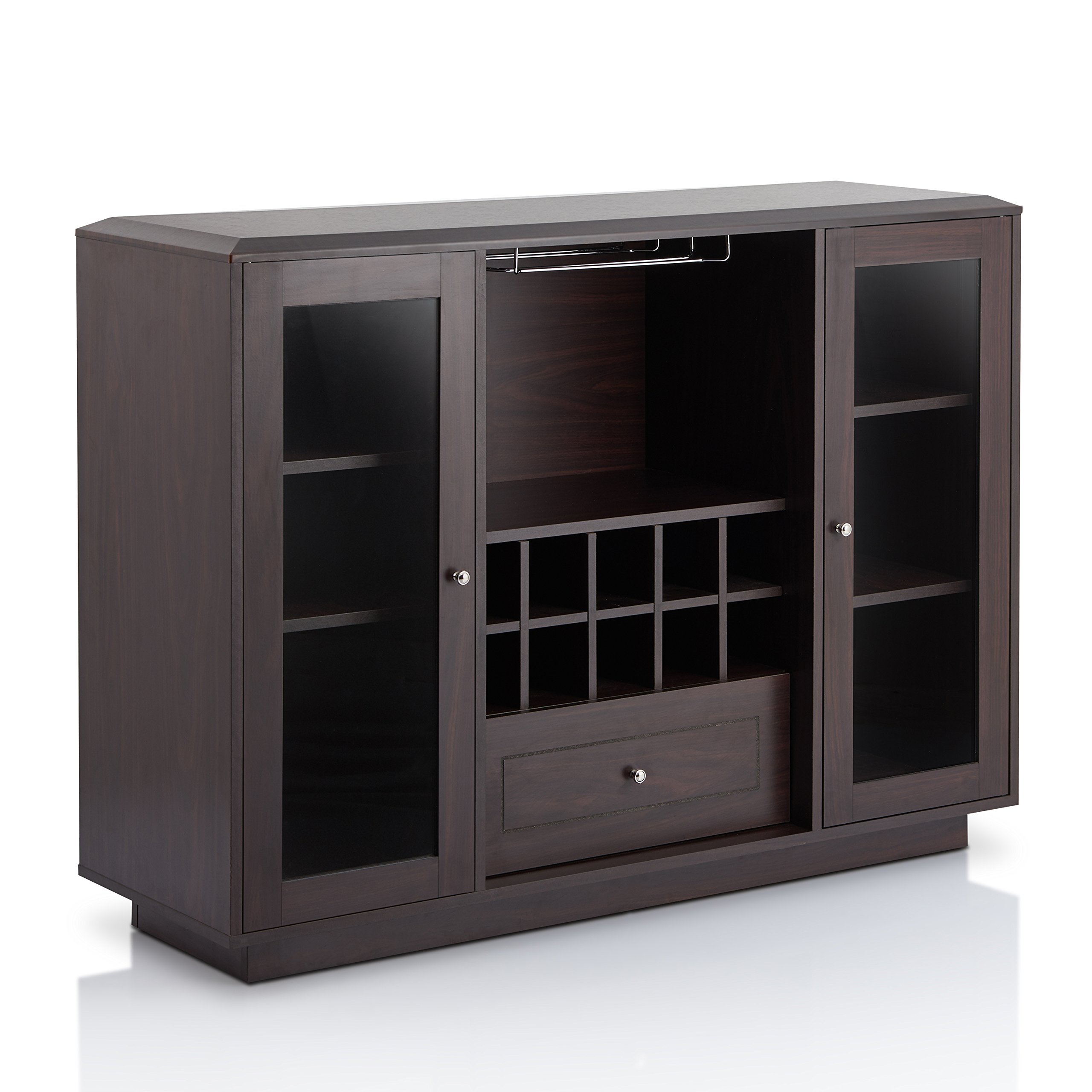 HOMES: INSIDE + OUT Olympia Multi Storage Dining Buffet Cabinet in Espresso Finish - Perfect for Dining Room Storage, Kitchen Organization & Living Room Decor