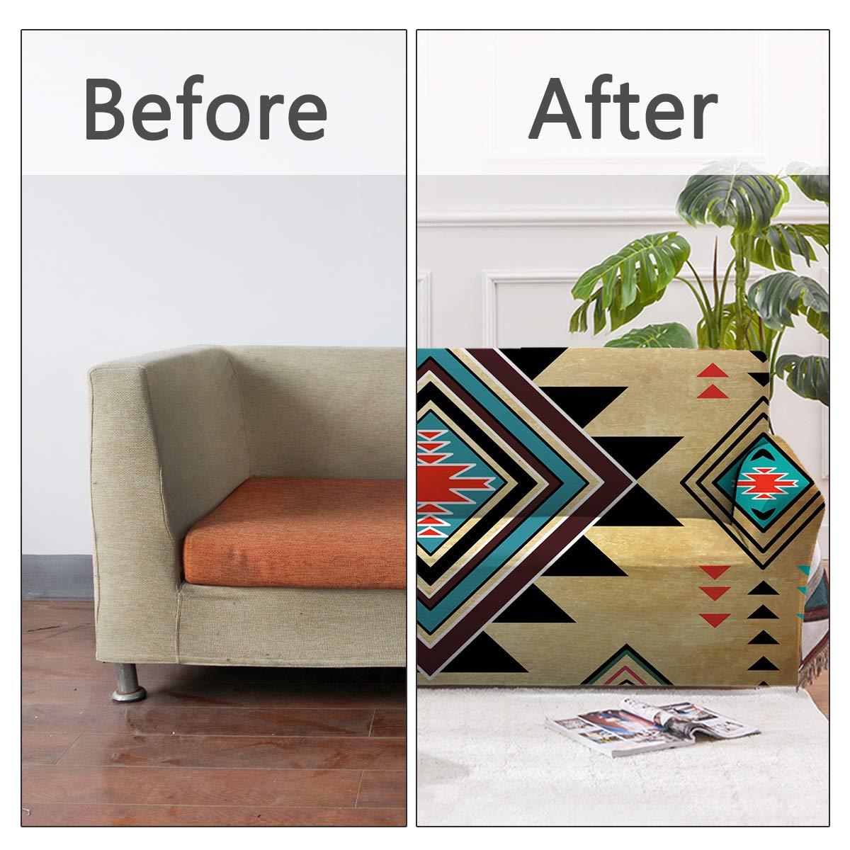 Sleepwish Southwestern Printed Stretch Sofa Slipcover - XL Size, Fits 3-Cushion Couch, Loveseat & Armchair | Includes 2 Free Pillow Covers | Durable Furniture Protector for Living Room, Family Room & Home Decor