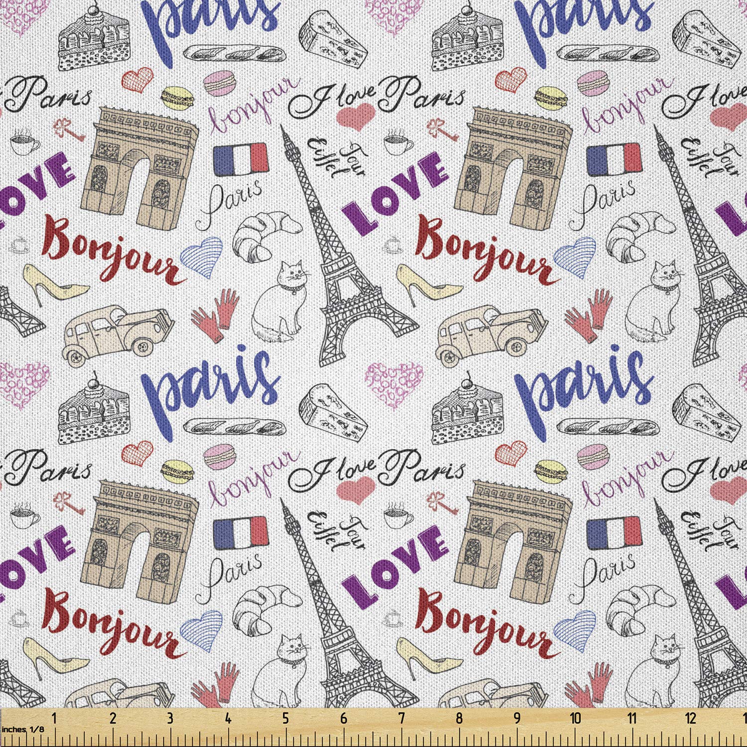 Lunarable Parisian Eiffel Tower Print Fabric by The Yard - 10 Yards Purple Microfiber Material for DIY Crafts, Home Decor & Fashion Accessories | Perfect for Sewing Projects, Upholstery, Tote Bags & Wall Art