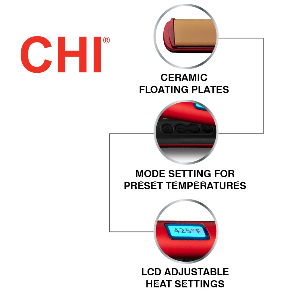 CHI Original Digital Ceramic Hairstyling Iron 1 Inch - Professional Hair Straightener with Ruby Red Finish - Lightweight 1 lb Design for Smooth & Shiny Hair - Perfect for Home Use, Salon Styling & Travel