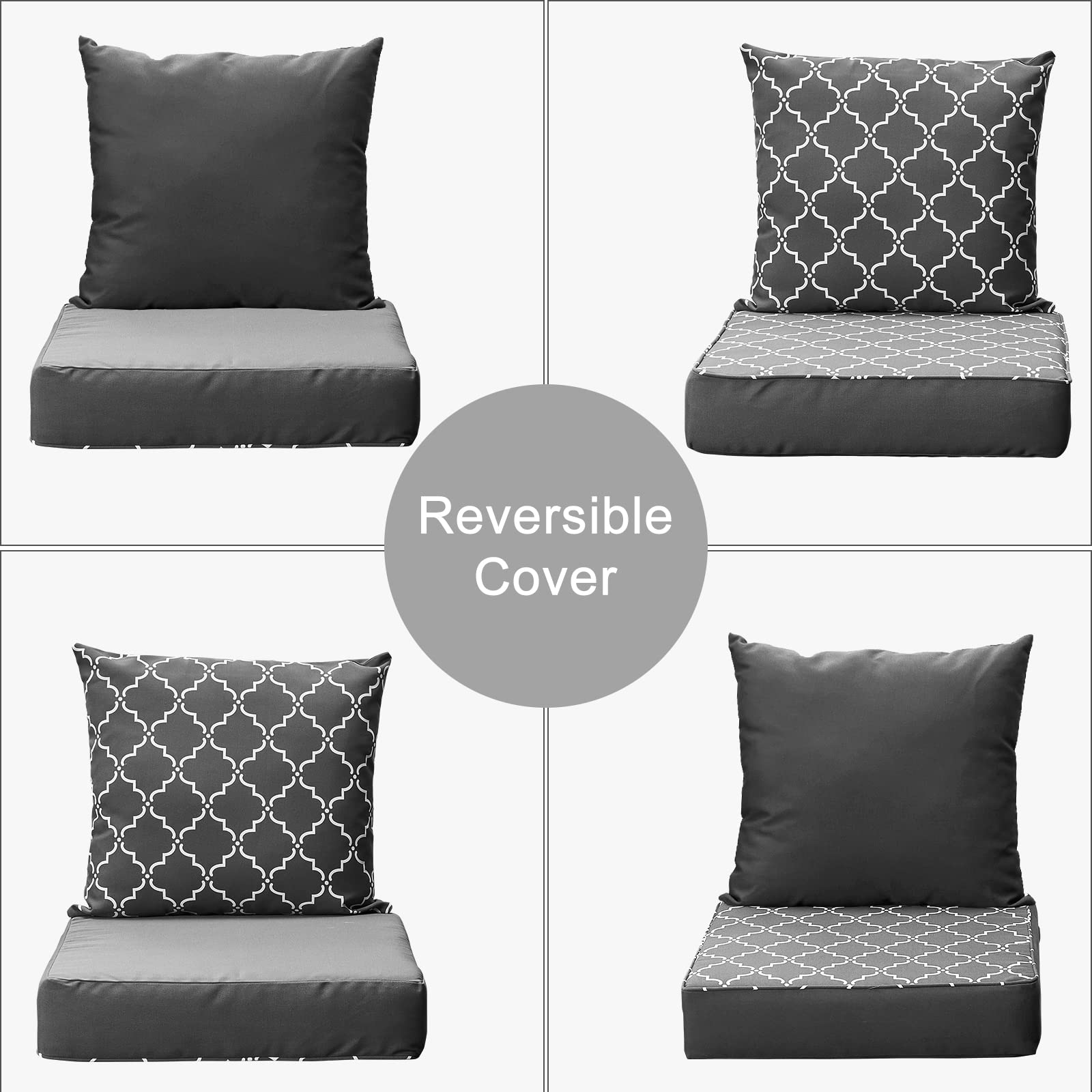 ANONER 24x24 Outdoor Chair Cushions - Waterproof Patio Furniture Replacement Cushions, Deep Seat Cushion for Outdoor Chairs (Grey) - Perfect for Backyard, Deck, Poolside & Garden Relaxation