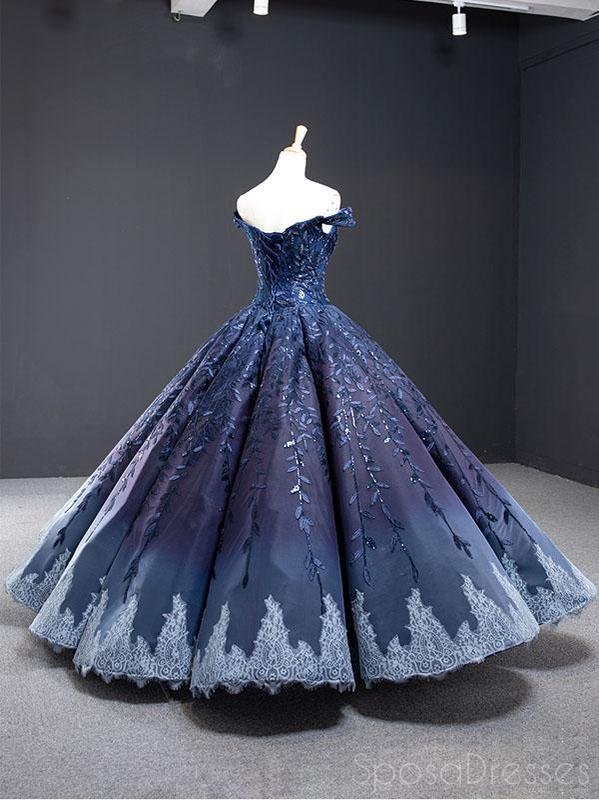 Navy Blue Off Shoulder Ball Gown Prom Dress for Sweet 16 & Quinceanera - Elegant Formal Evening Gown for Homecoming, Pageant, and Special Occasions