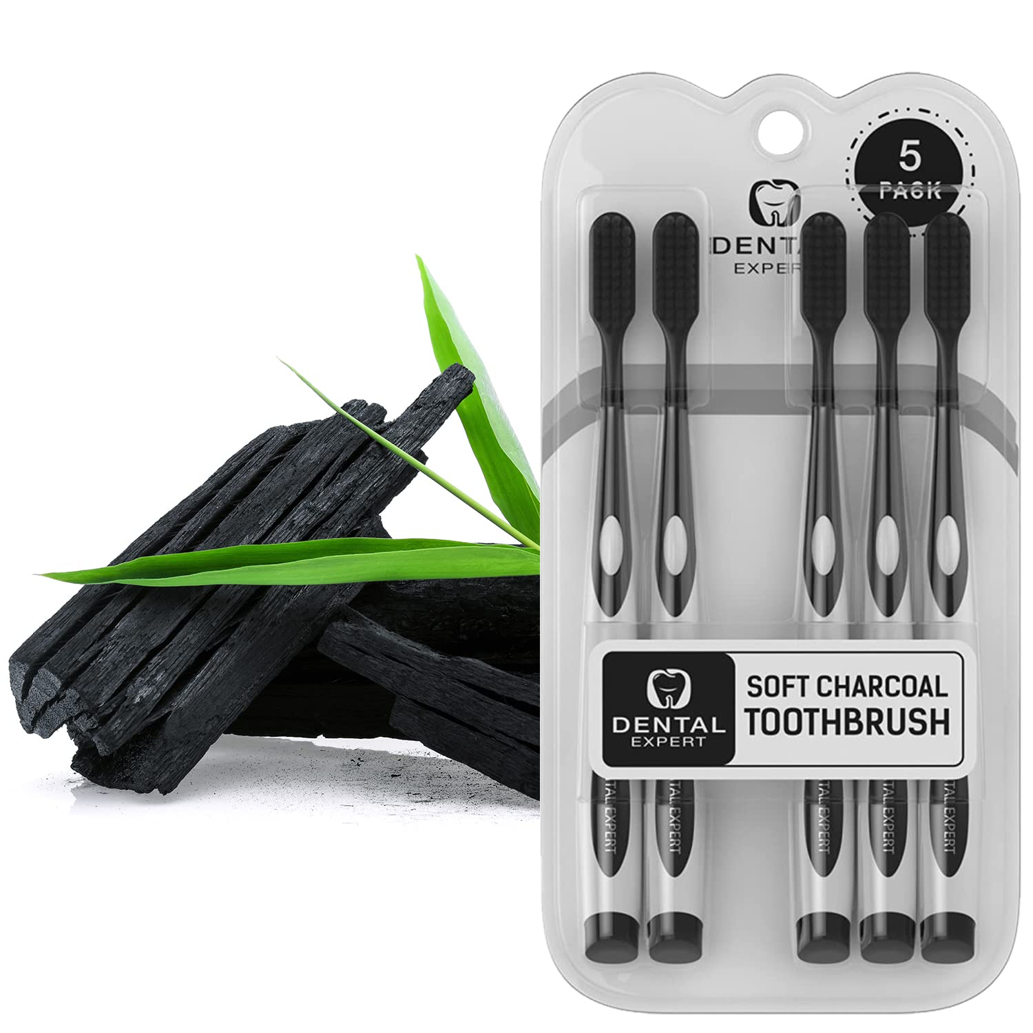 Black Charcoal Toothbrush Ultra Soft Bristles for Sensitive Teeth & Gums - Gentle Teeth Whitening Brush for Adults & Kids [Family Pack 6-PC] - Perfect for Daily Oral Care, Travel & Eco-Friendly Home Use