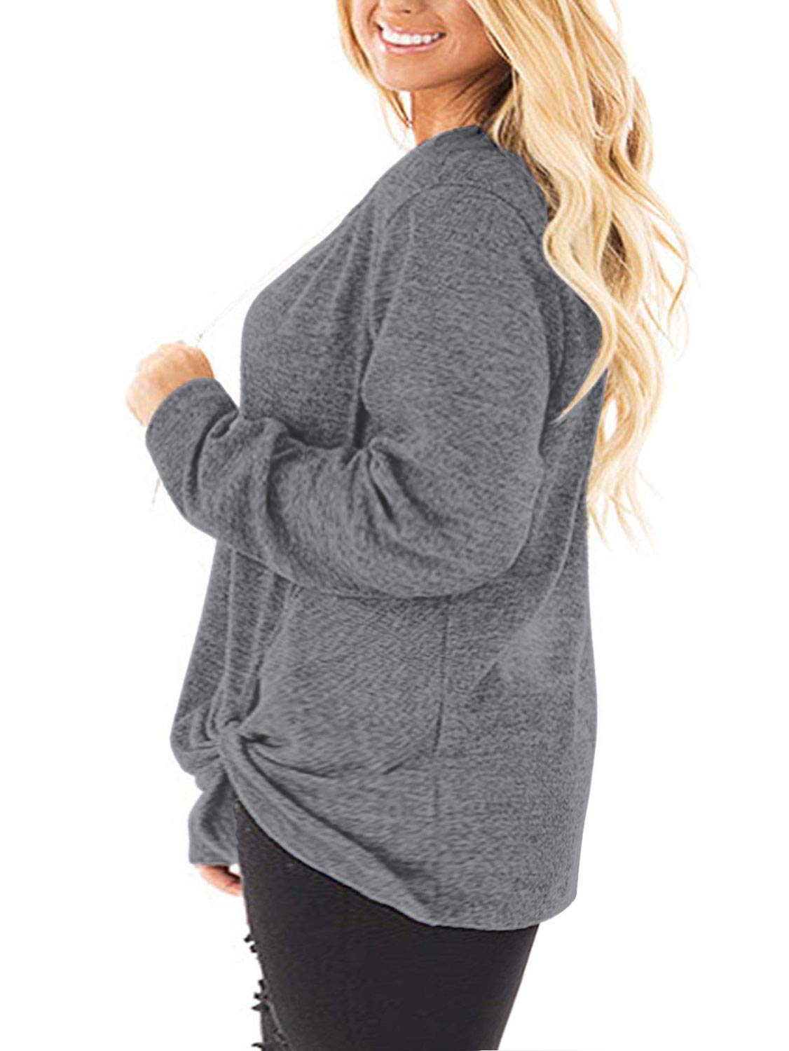 Plus Size Women's Knotted Long Sleeve T-Shirt - Loose Casual Blouse for Women | DOLNINE Comfortable Fashion Top for Everyday Wear, Office & Weekend Outfits