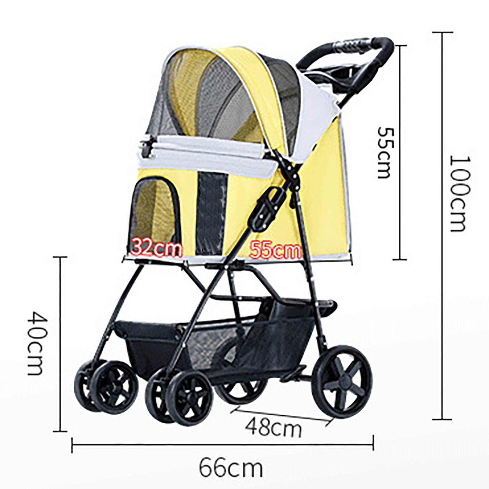 Foldable 4-Wheel Pet Stroller for Dogs & Cats - Weatherproof Carrier with Storage Basket & Brake System | Perfect for Outdoor Walks, Vet Visits & Travel Adventures