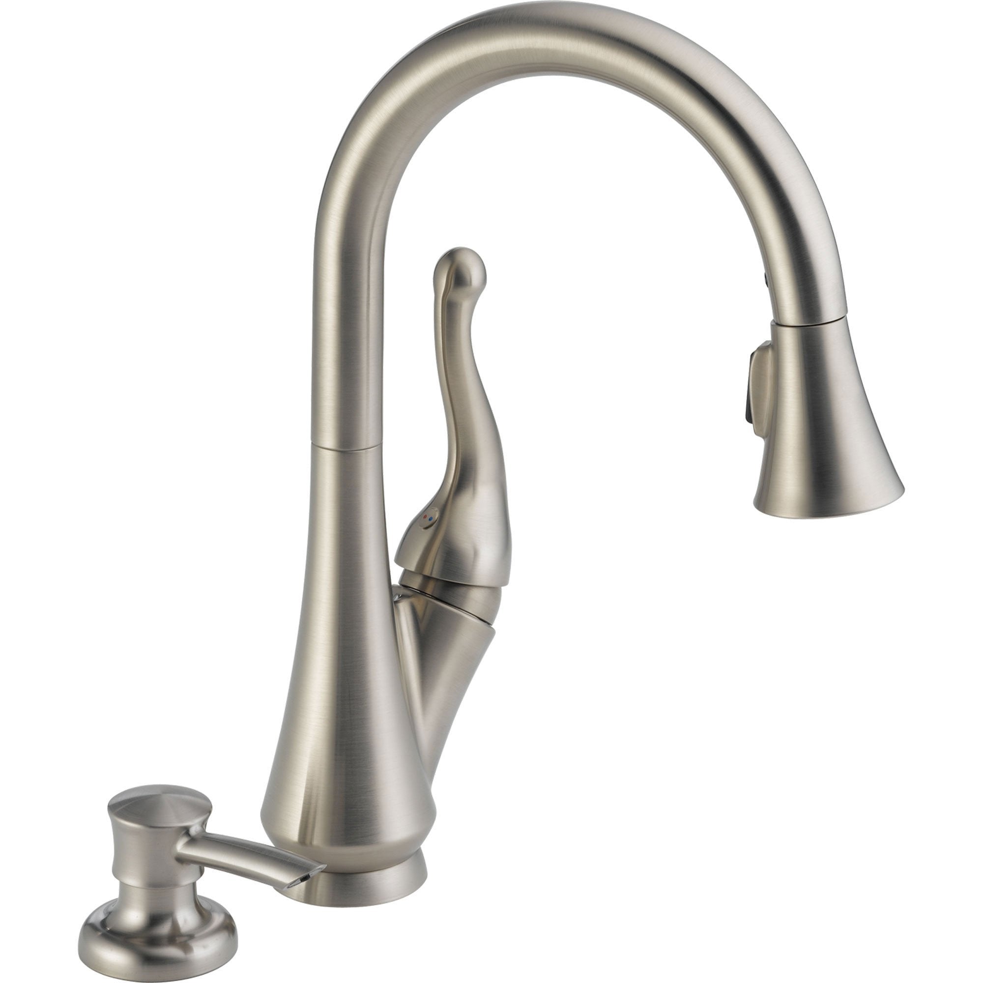 Delta 1-Handle Pull-Down Kitchen Faucet with Soap Dispenser - Stainless Steel 571015 - Perfect for Modern Kitchens & Easy Dishwashing
