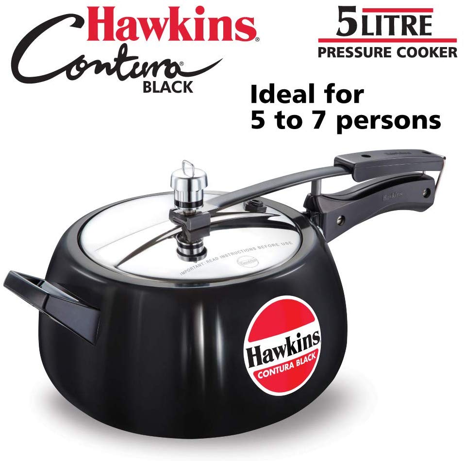 Hawkins CB50 5L Hard Anodized Aluminum Pressure Cooker - Contura Black | Fast & Safe Cooking for Soups, Stews & Meal Prep | Ideal for Home Kitchens & Camping