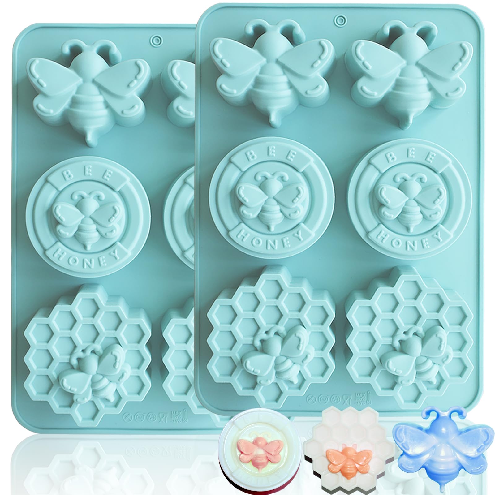 2Pcs Bee Silicone Molds for DIY Crafts - Honeybee Shaped Soap, Candle, Bath Bomb, Lotion Bar, Beeswax & Jello Molds - Perfect for Homemade Gifts, Party Favors & Relaxing Spa Nights