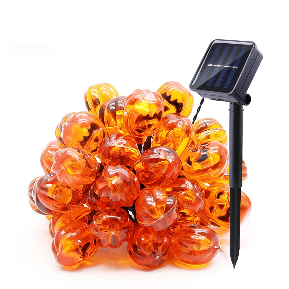 30 LED Solar Pumpkin String Lights - 20ft IP65 Waterproof Outdoor Halloween & Christmas Decorations for Patio, Garden, Gate, Yard - Warm White Lights for Party, Wedding, and Holiday Events