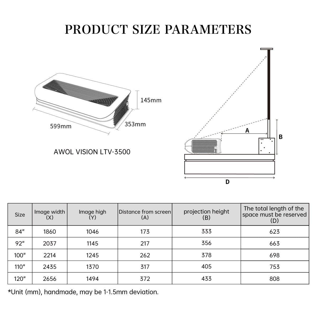 AWOL VISION LTV 3500 Pro 4K Ultra Short Throw Laser Projector - 3000 Lumens, 150