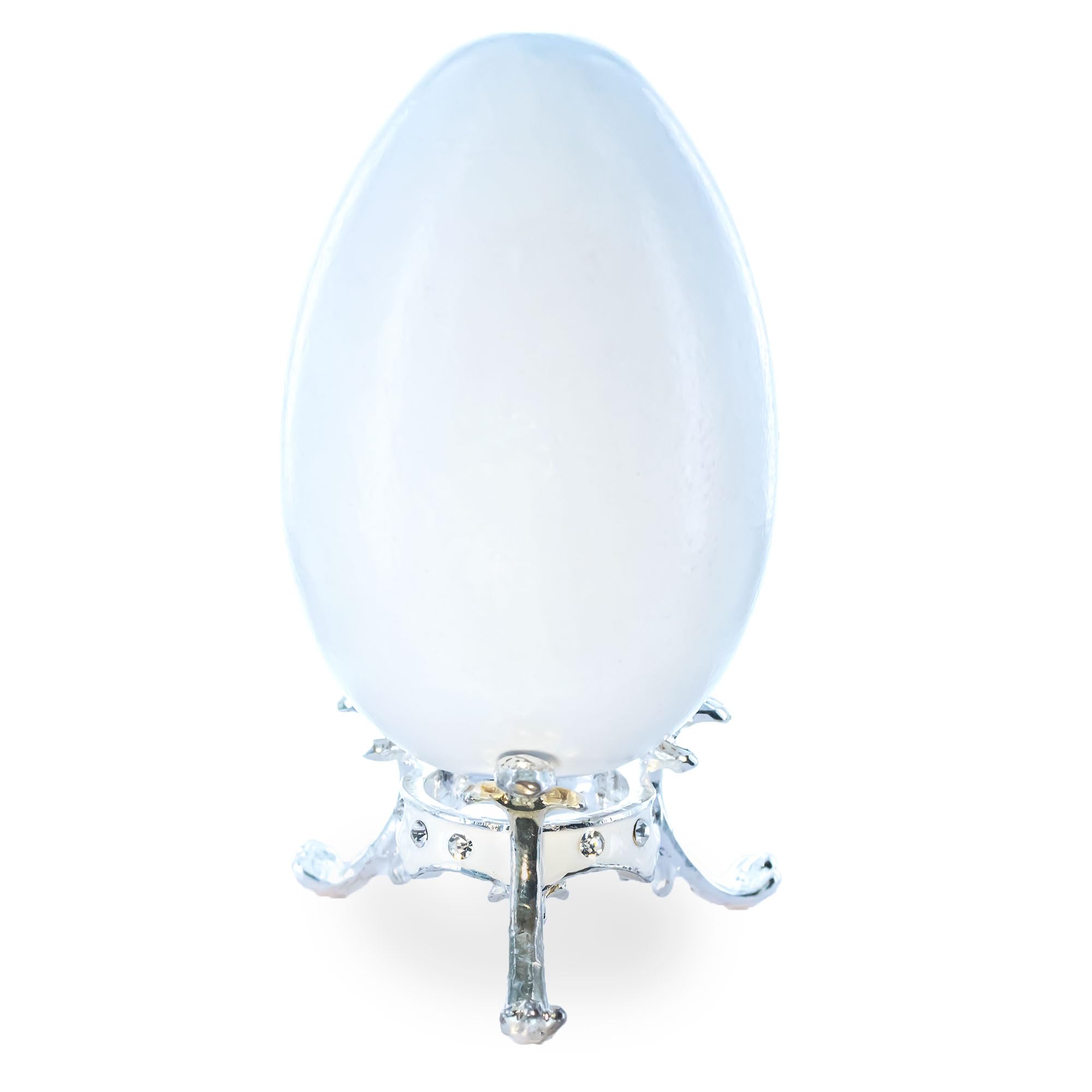 Best Pysanky White Enamel Crystal Silver Tone Metal Egg Sphere Stand Holder - Elegant Easter Decor, Home Display, Tabletop Centerpiece for Holiday Celebrations and Gift Giving