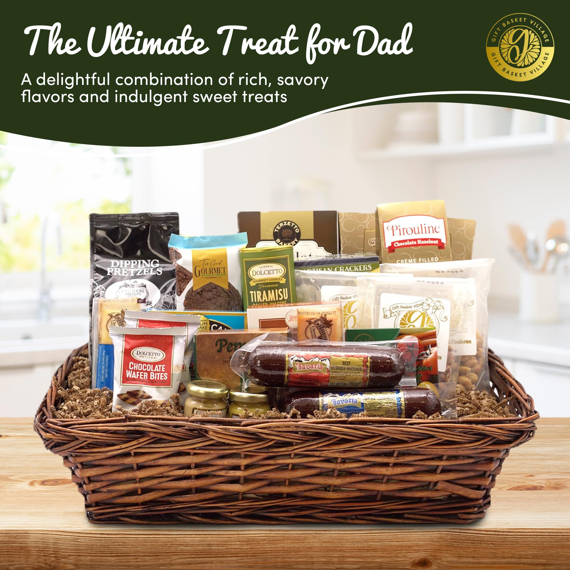 Gift Basket Village: Dad's Favorite Gourmet Gift Box - Premium Cookies, Artisan Cheeses, Cured Sausages, Specialty Mustards & More | Perfect for Father's Day, Birthday & Holiday Gifting