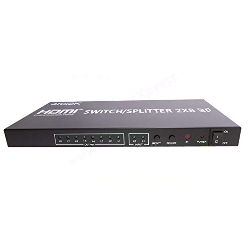WALLER PAA 2X8 HDMI 3D True Matrix Switch Splitter - 2 Input 8 Output 4K@60Hz HDR with Remote Control for Home Theater, Gaming, and Multi-Screen Presentations