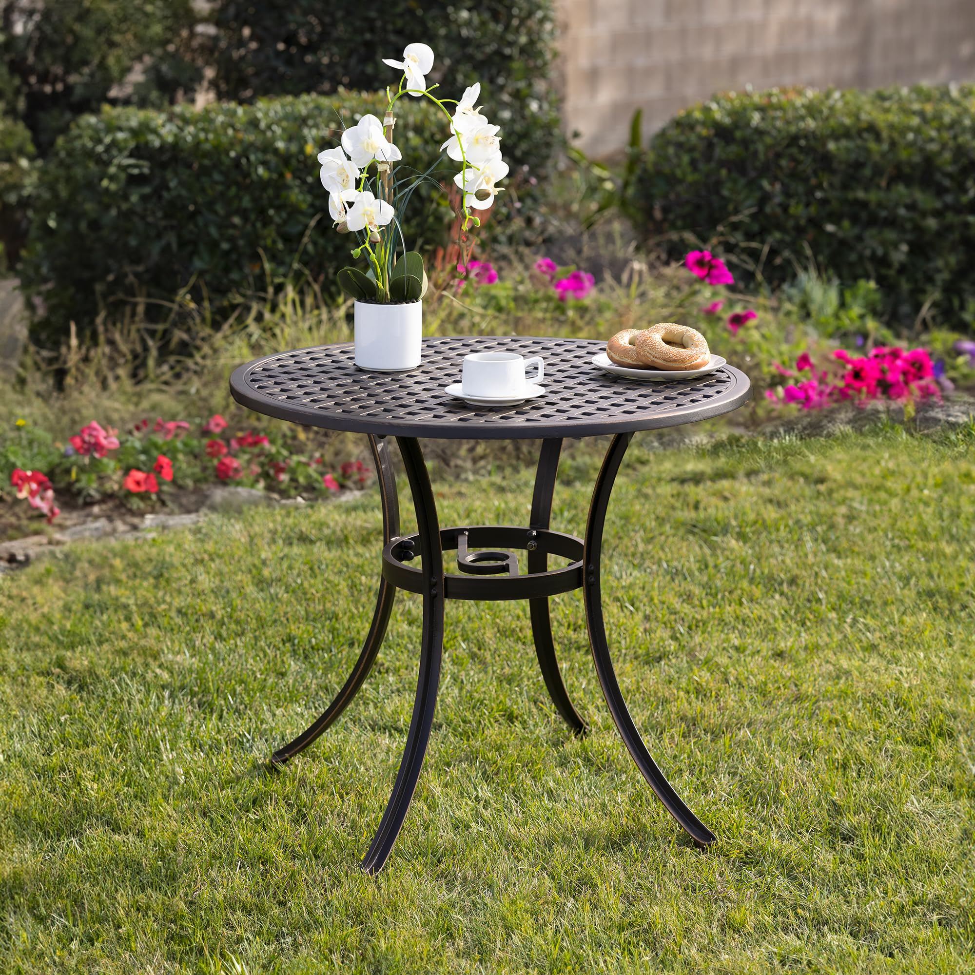 Kinger Home 33-inch Outdoor Patio Dining Table - Round Cast Aluminum Bistro Table for Garden, Backyard, Poolside & Restaurant Use