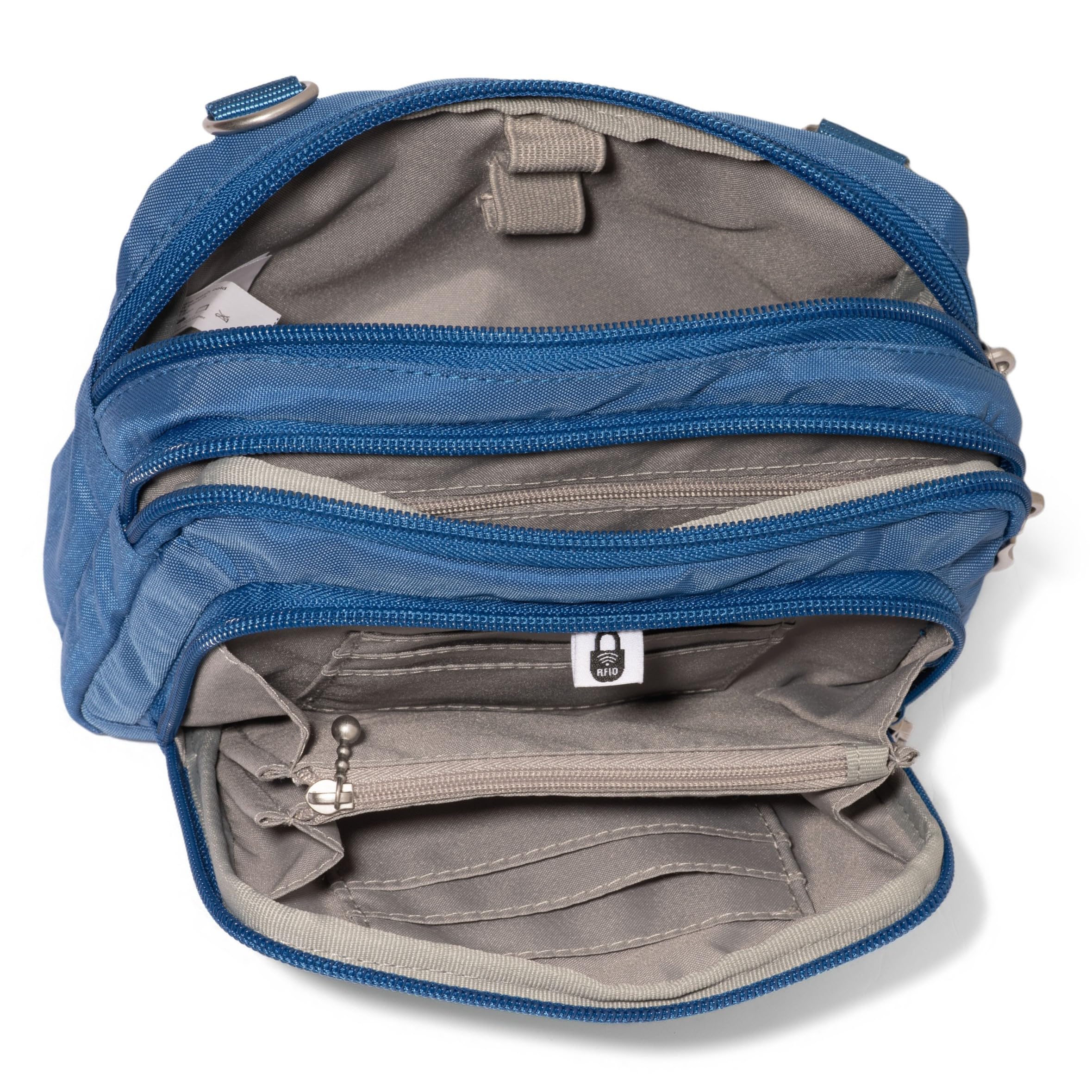 Baggallini RFID Blocking Triple Zip Crossbody Bag for Women - 8x6 Inch Convertible Fanny Pack, Waist Bag & Shoulder Purse - Water Resistant Travel Essentials for Shopping, Commuting & Outdoor Adventures