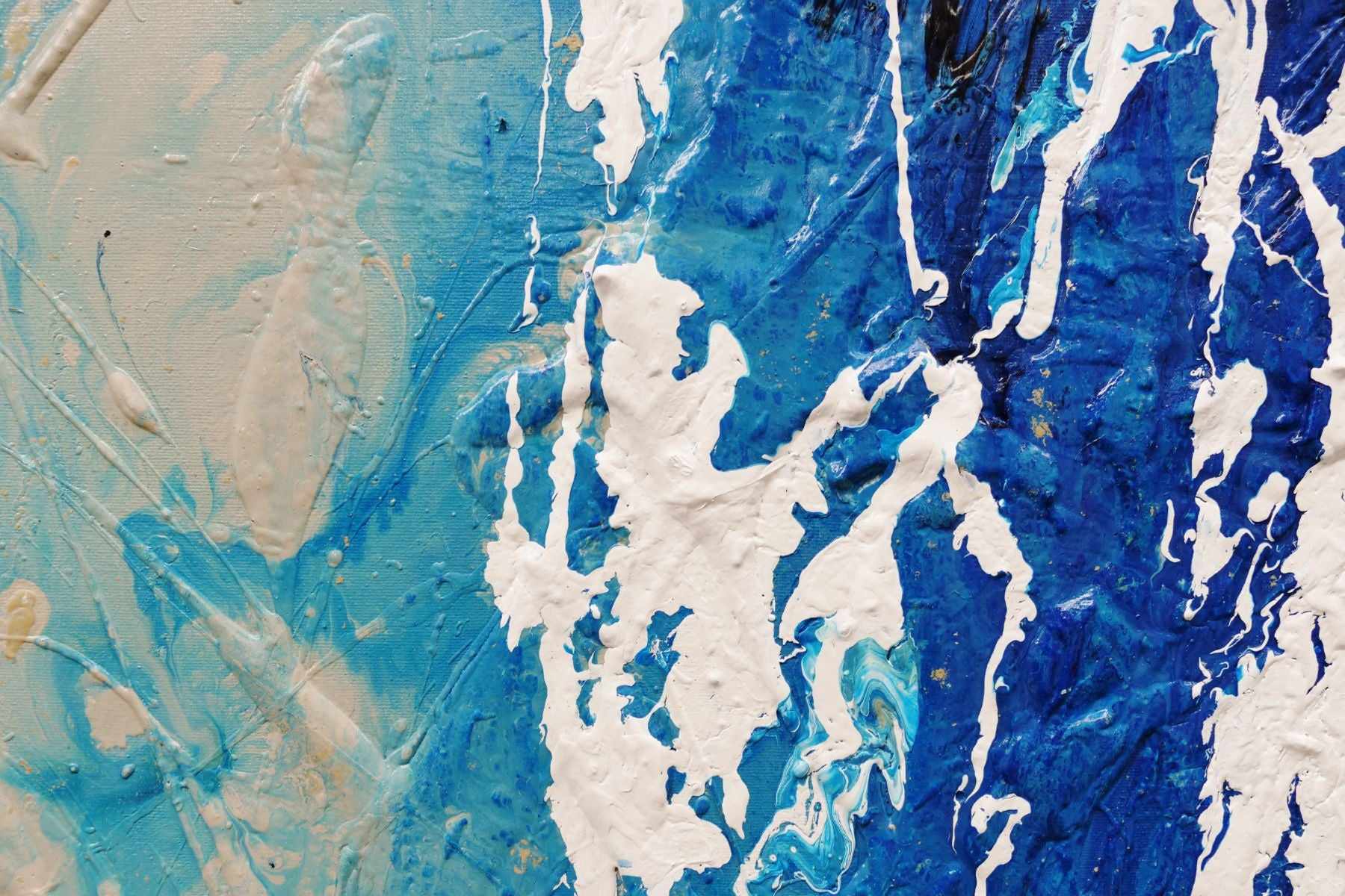 140cm x 180cm Cream Blue Textured Abstract Ocean Painting - Sapphire Reef Wall Art for Living Room, Bedroom & Office Decor