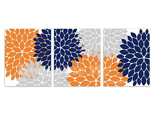 Orange, Blue and Gray Flower Burst Wall Art - 11x14 Inch Canvas Painting for Home Decor, Living Room, Bedroom & Office | Modern Abstract Floral Artwork