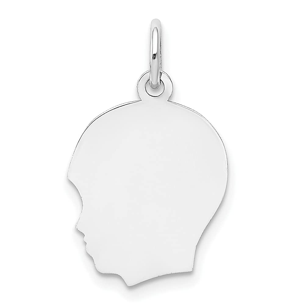 14K White Gold Engravable Boy Charm Necklace Pendant - Medium .013 Depth Facing Left, Baby Disc Girl Head Fine Jewelry for Women, Perfect Gift for Her - Ideal for Birthdays, Anniversaries & Mother's Day Gifts