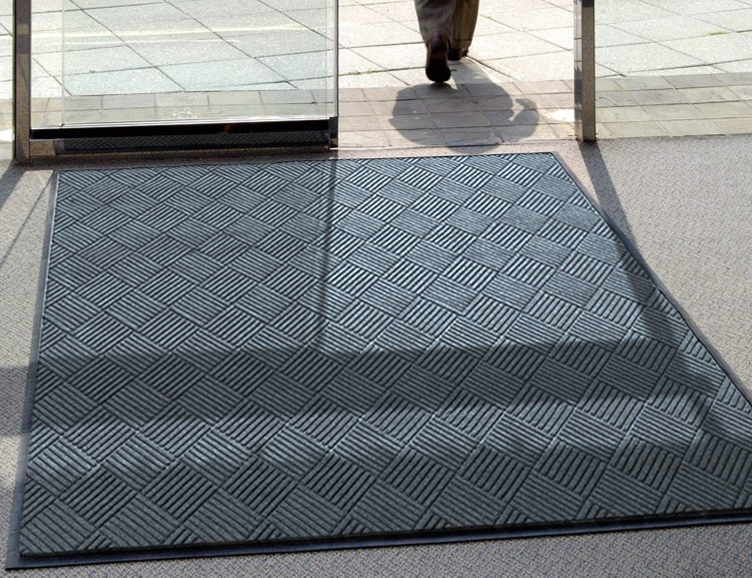 WaterHog Diamond Commercial-Grade Entrance Mat with Rubber Border – Indoor/Outdoor Quick-Drying Stain-Resistant Doormat (Bluestone, 3' x 8') for Home, Office, and High-Traffic Areas